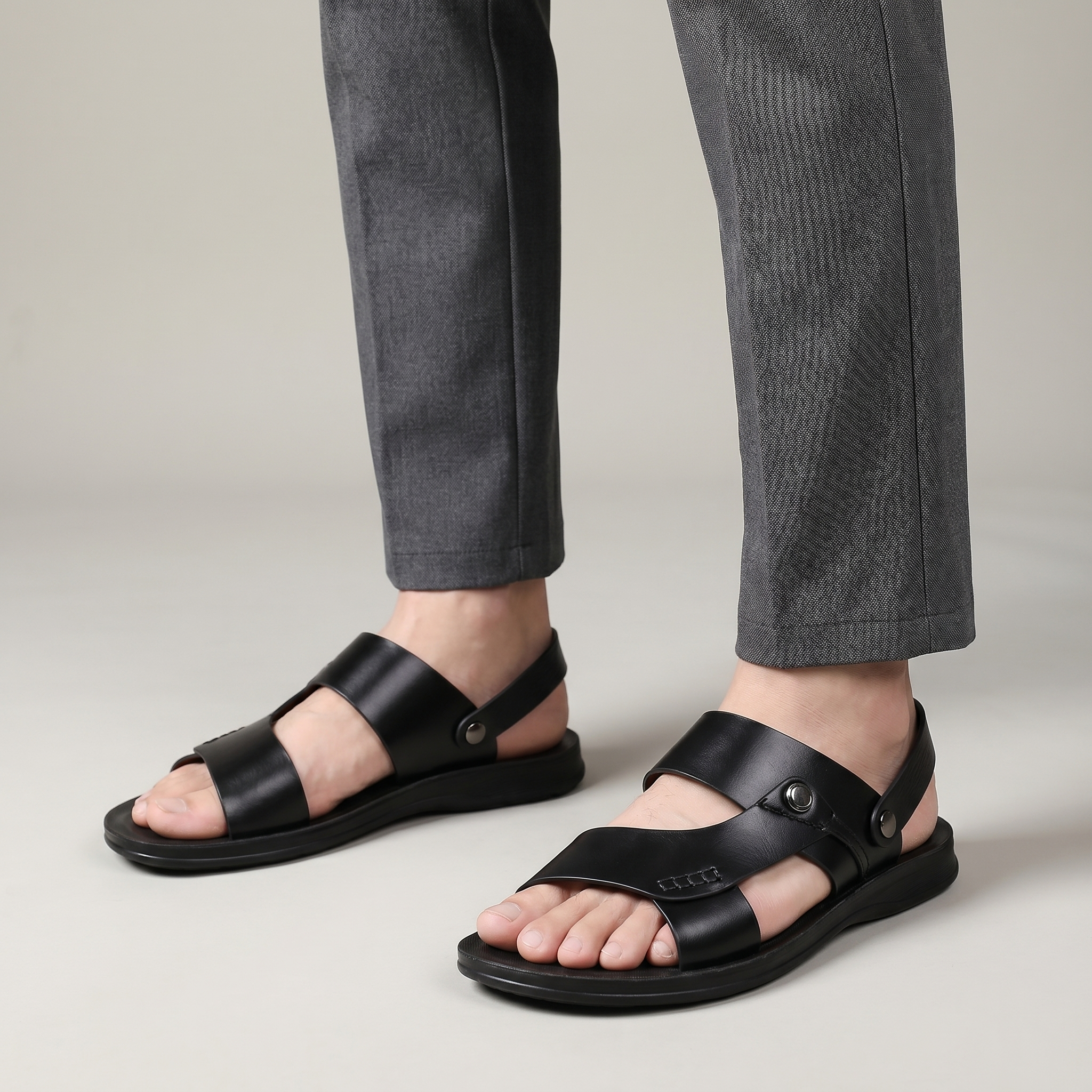 Adjustable Men’s Orthopedic Leather Slide Sandals