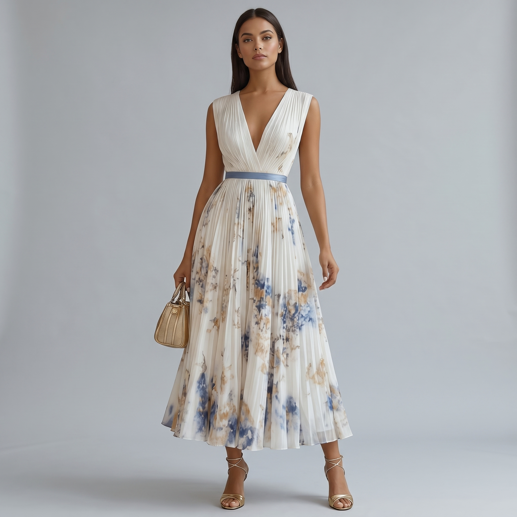 Elegant Formal Pleated Maxi Dress