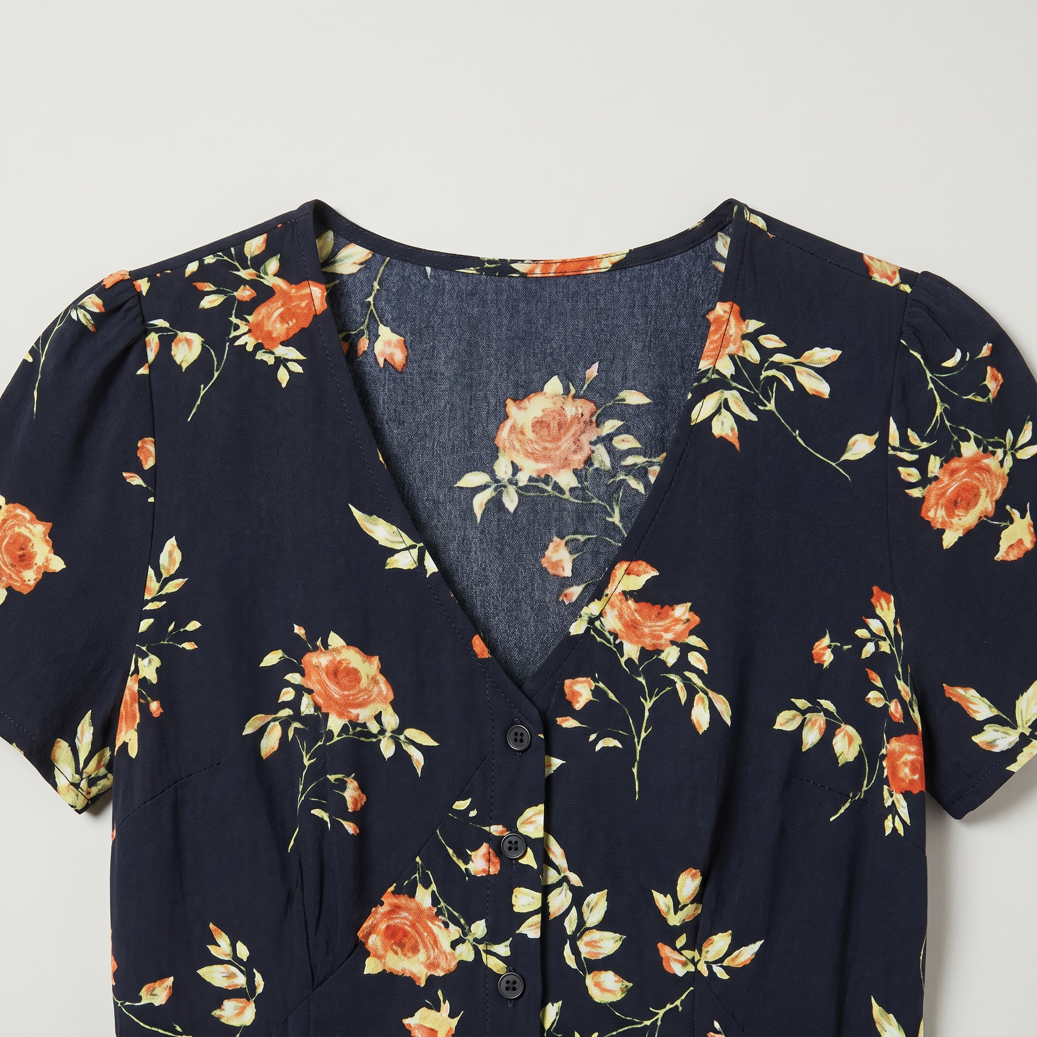 Elegant Black Floral Short Sleeve Midi Dress
