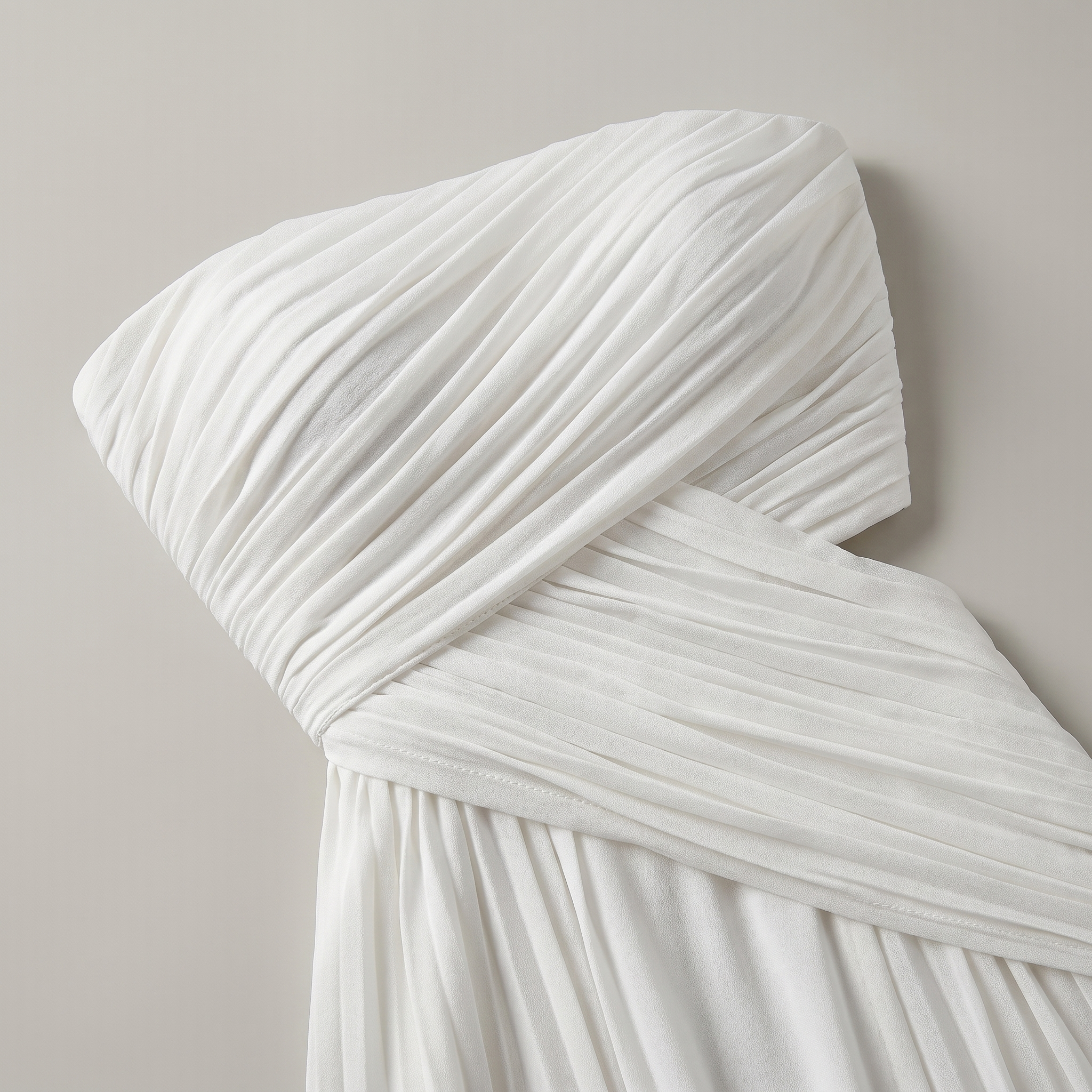 White Chiffon Strapless Pleated Maxi Dress