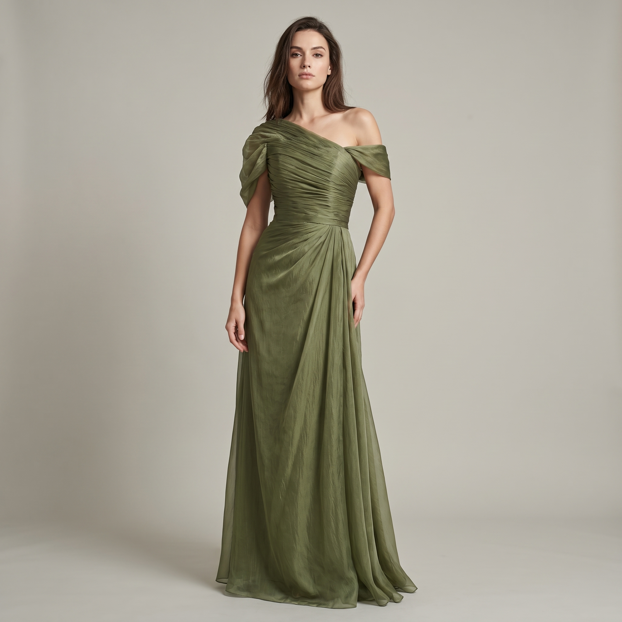 Dusty Sage Chiffon A-Line Formal Maxi Dress