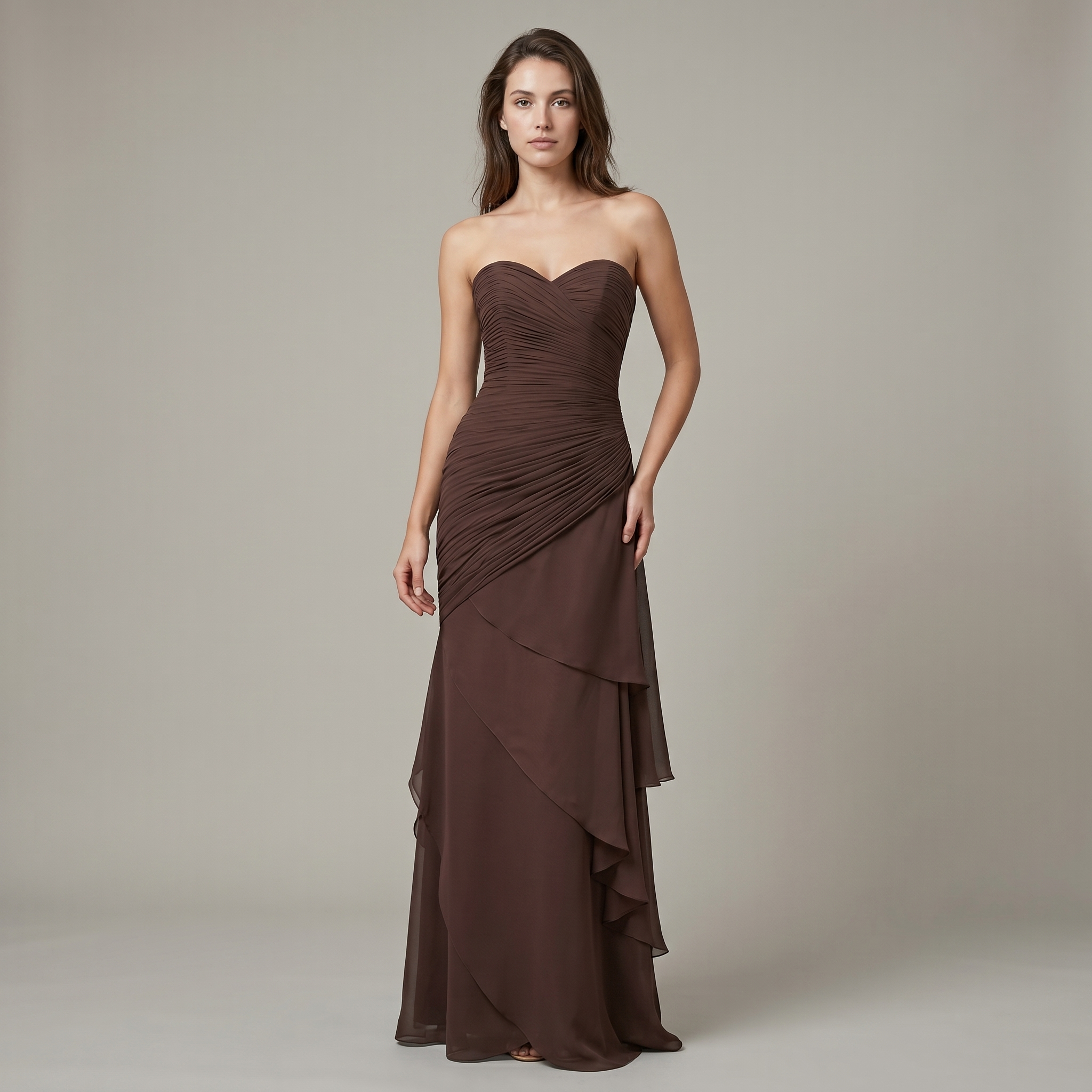 Elegant Dark Green Ruffled Evening Maxi Dress