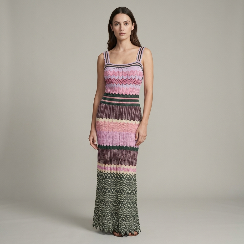 Contrast Color Knitted Midi Dress