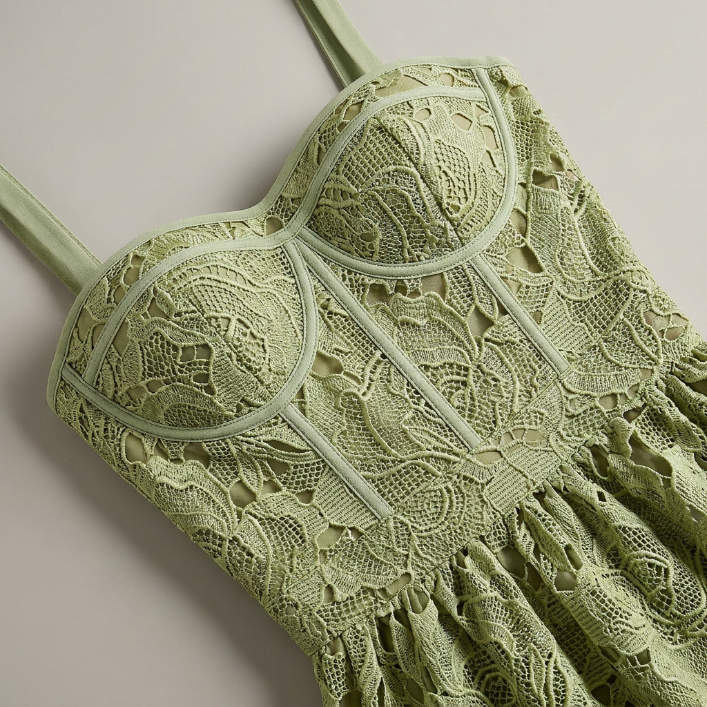 Elegant Green Embroidered Formal Midi Dress