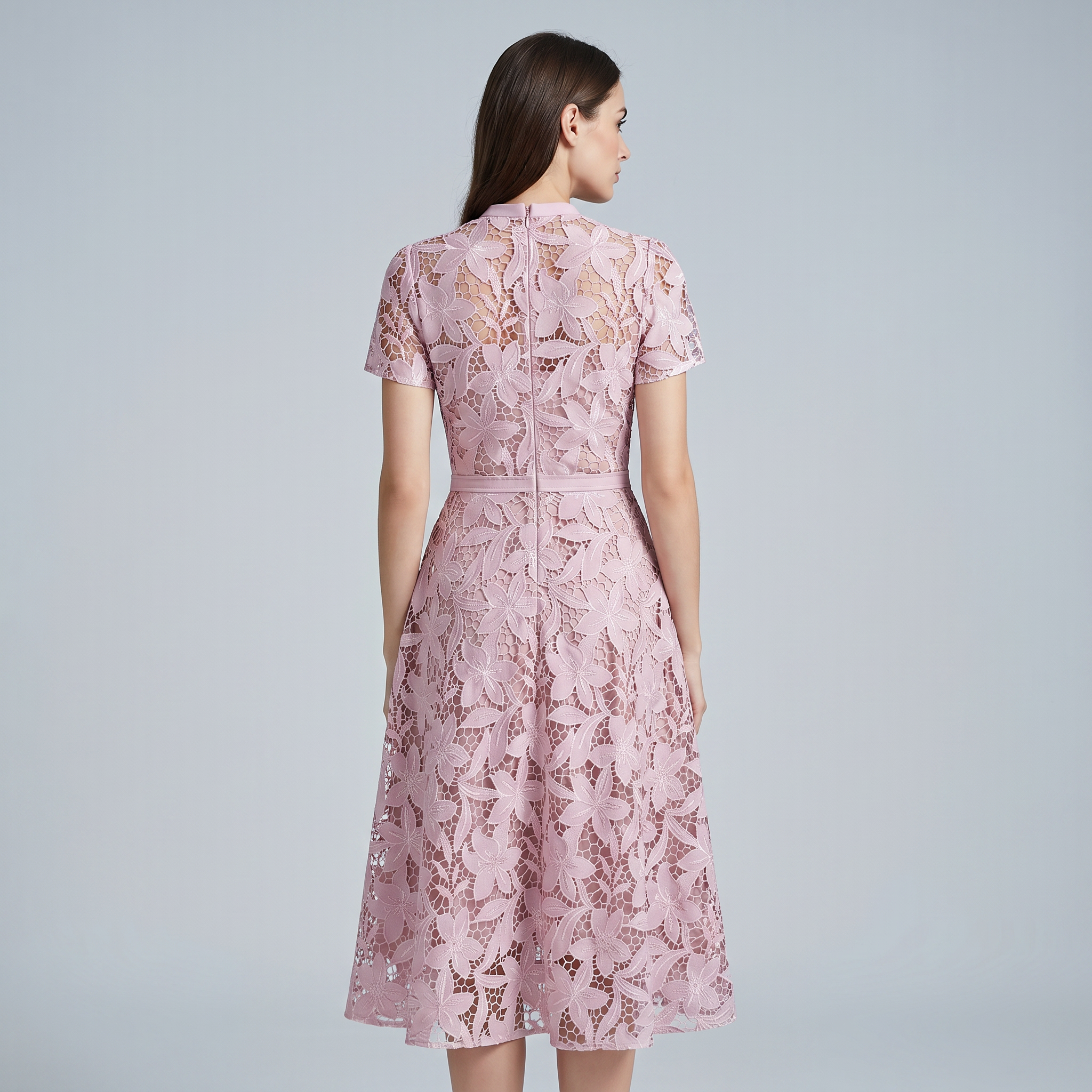 Chic Pink Lace Floral Occasion Midi Dress