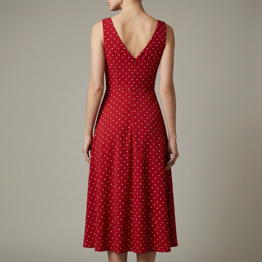 Red Polka Dot Tie Back Midi Dress