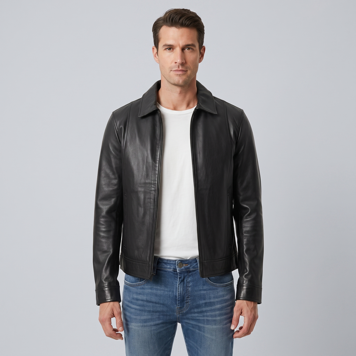 Fall Men's Regular Fit Black Leather Jacket | Moto Biker Jacket