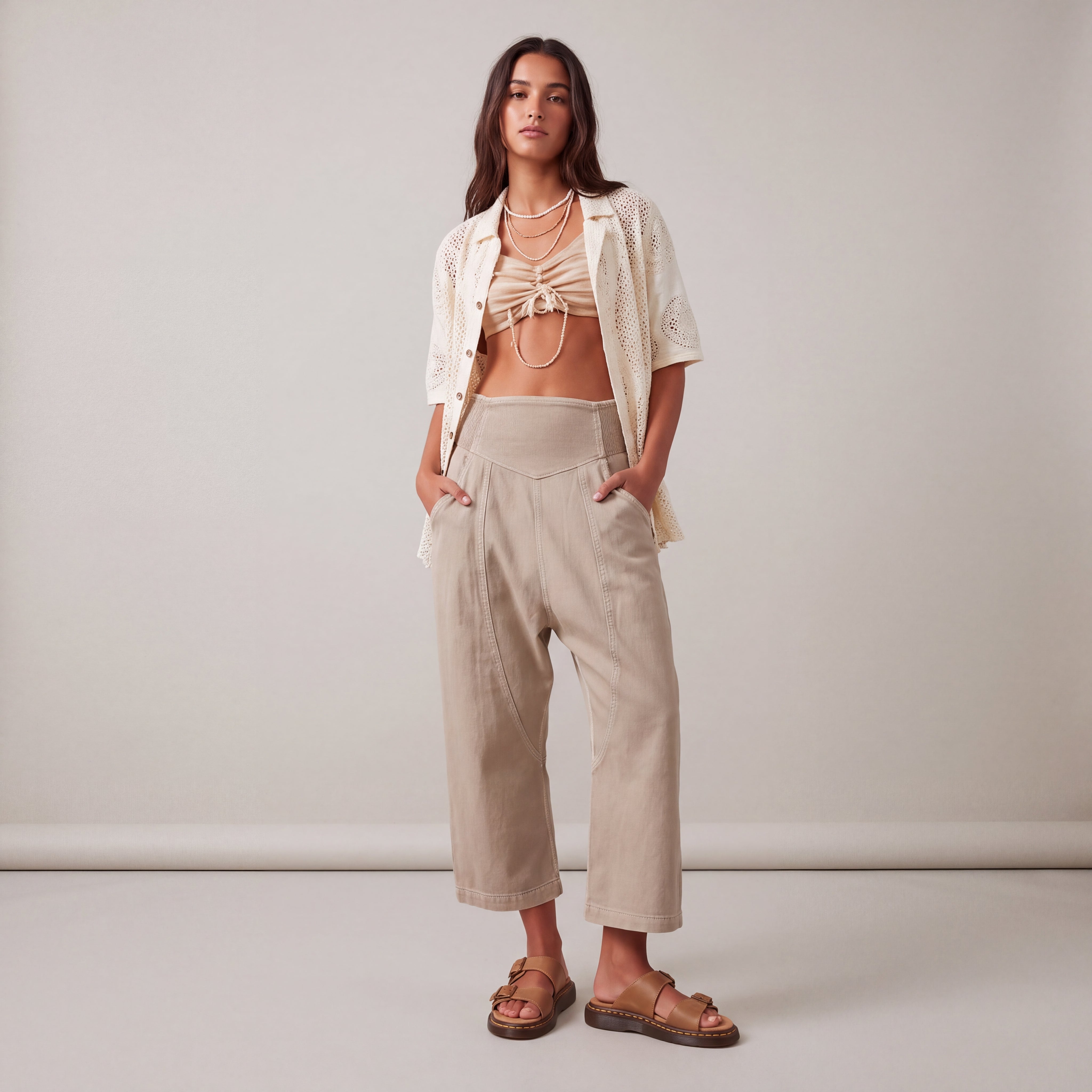 Women's Wide Leg Cotton Linen Denim Pants | Palazzo Trousers