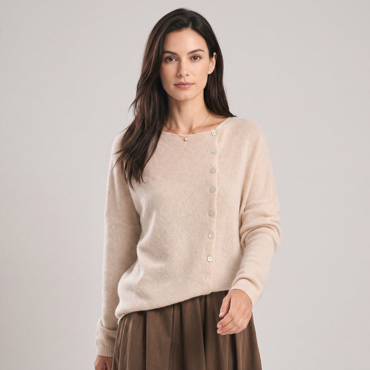 Fall Asymmetric Knit Sweater with Button Detail | Casual Knitwear