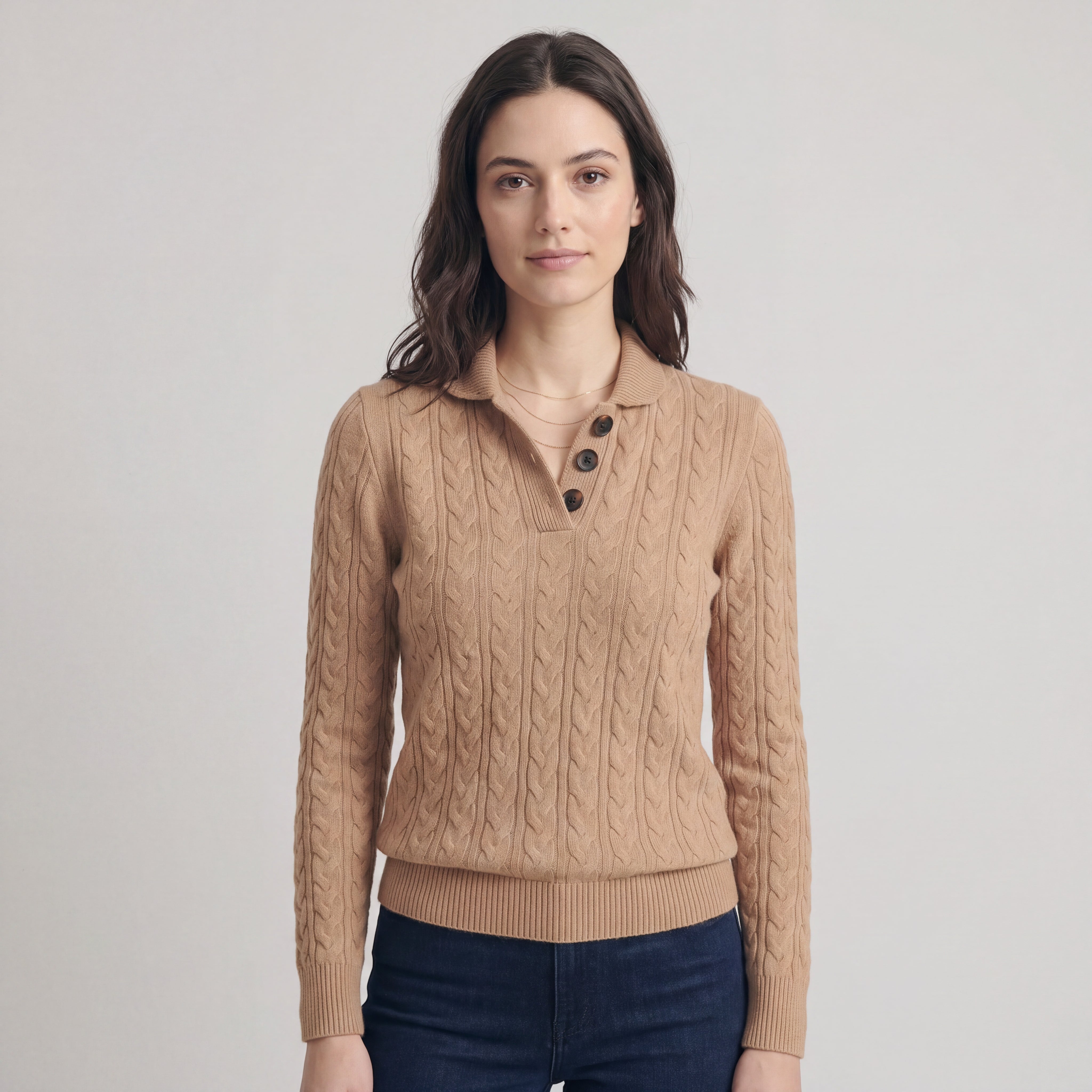 Fall Women's Open Knit Sweater with Band Collar | Knitwear