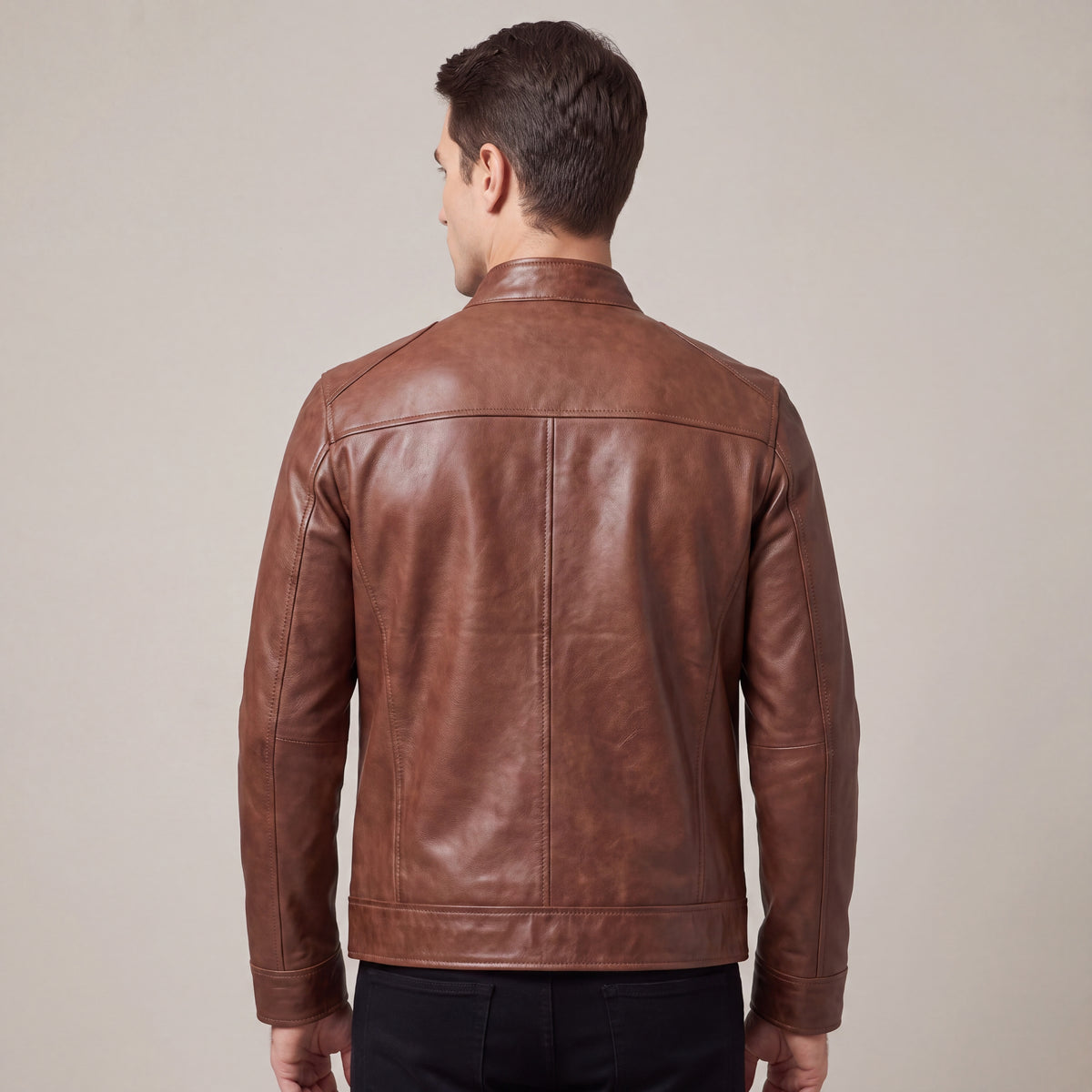 Fall Men's Leather Jacket with Stand Up Collar | Biker Jacket