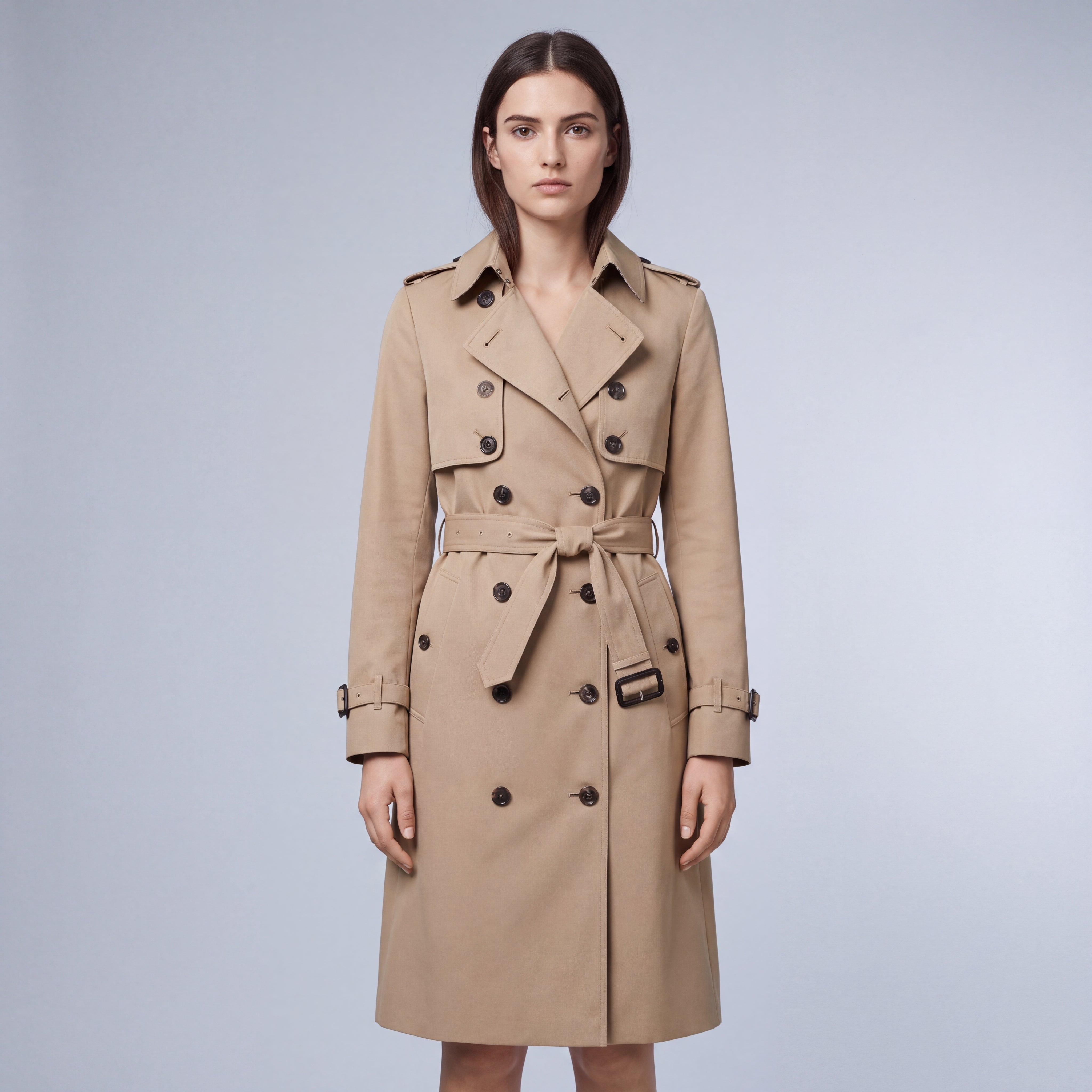 Fall Women's Double Breasted Trench Coat with Belted Waist