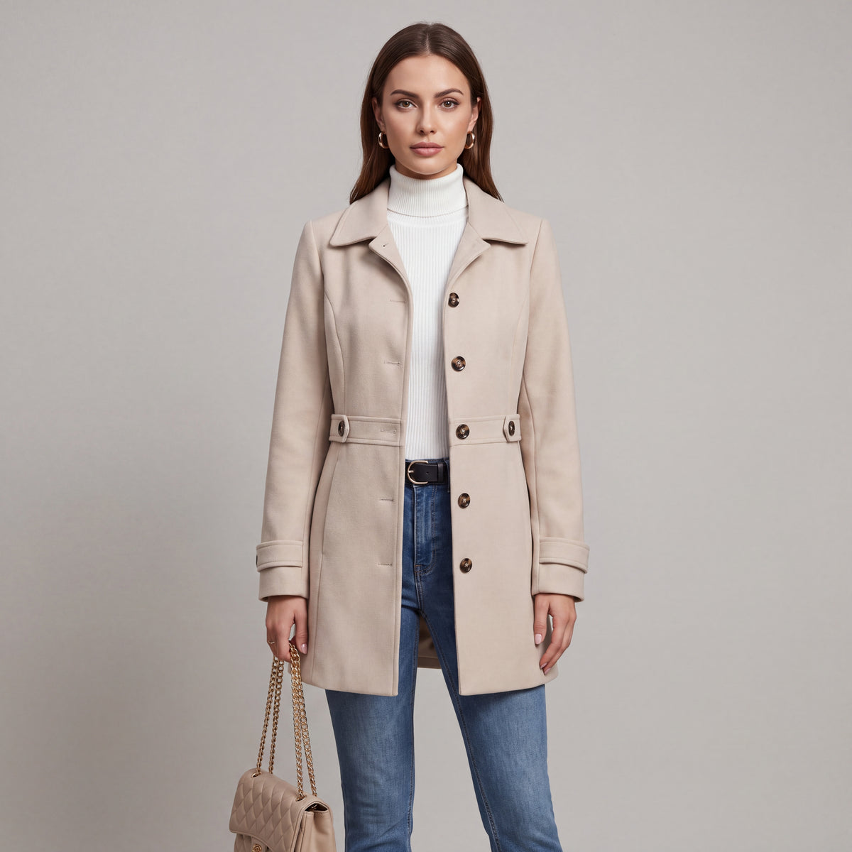 Fall Women's Fitted Trench Coat with Adjustable Belt | Outerwear