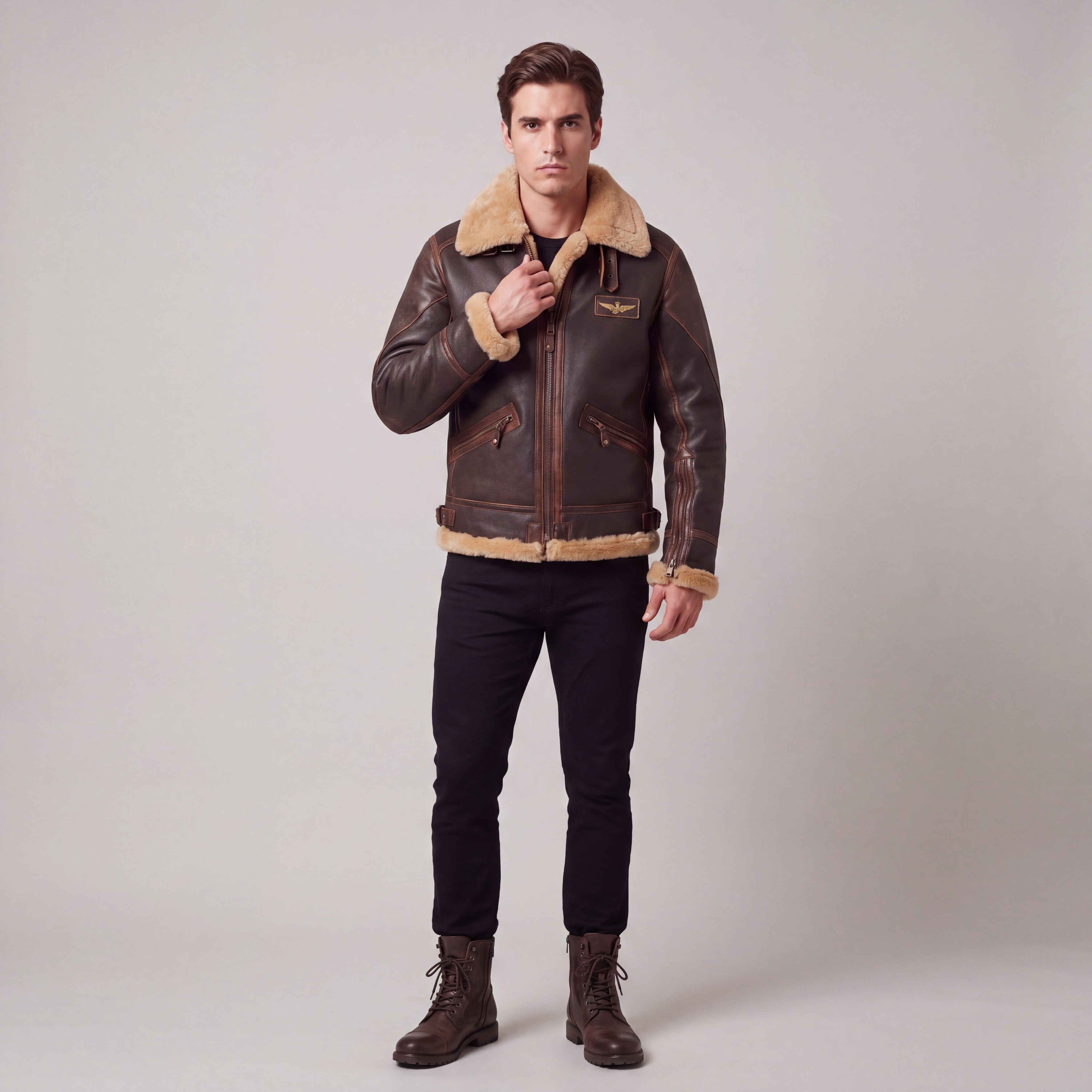 Fall Men's Aviator Style Bomber Jacket | Tailored Fit Flight Jacket