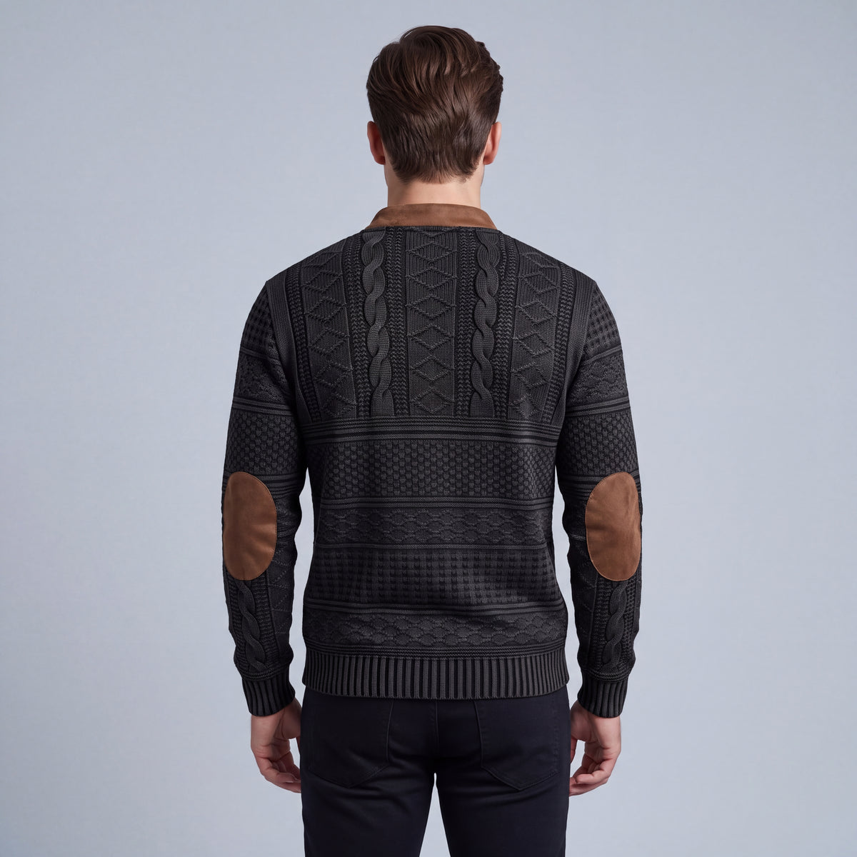Men's Half-Zip Sweater with Faux Leather Patches