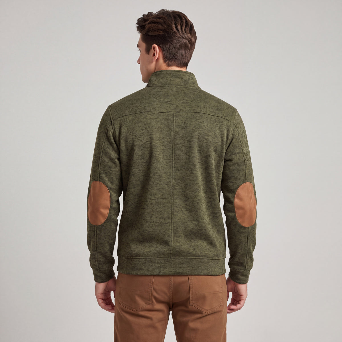 Men's Sweater with Mandarin Collar and Suede Patches