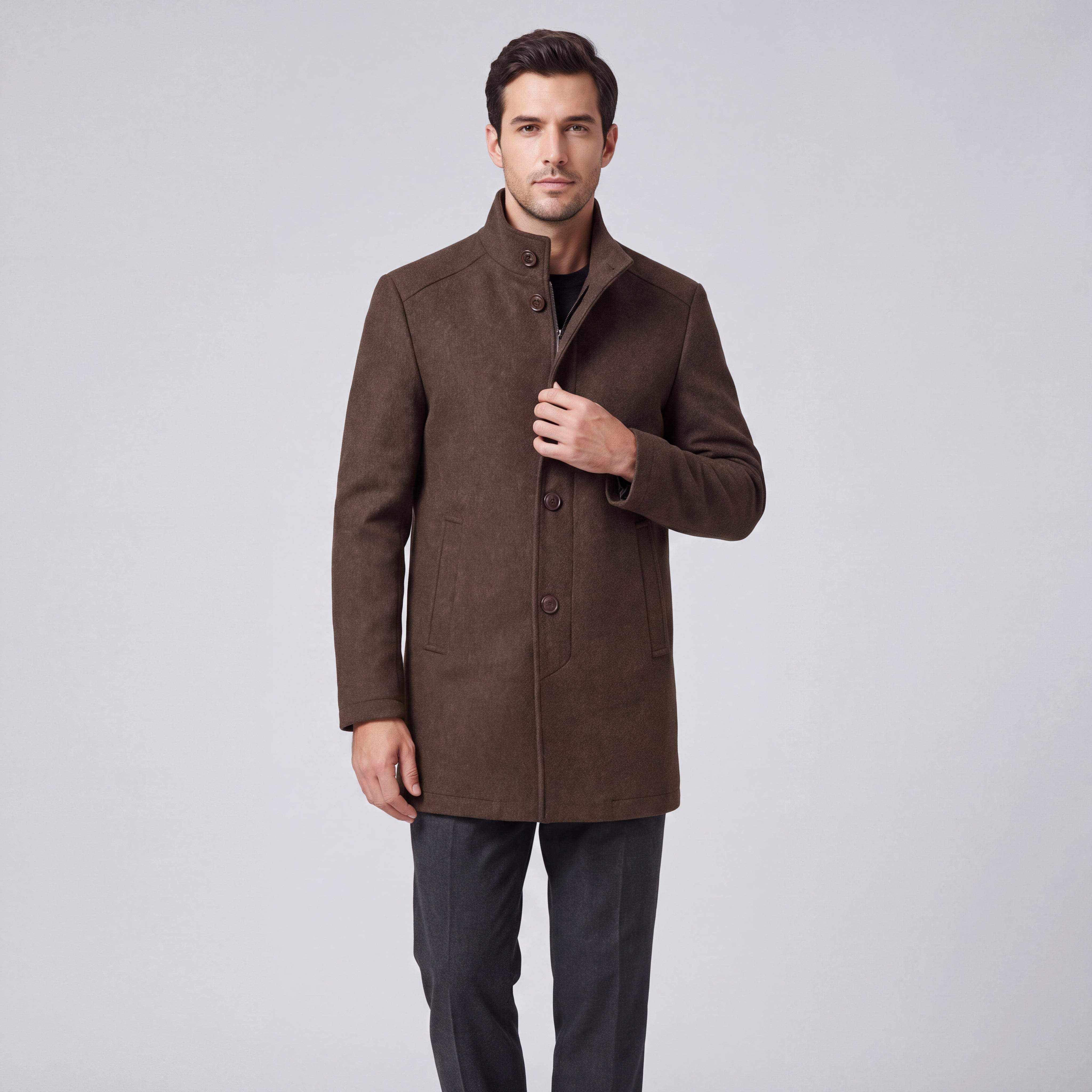 Men's Wool Coat with Structured Collar