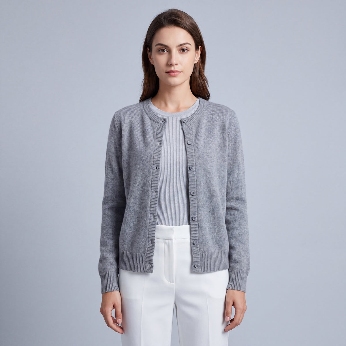 Women's Round-Neck Cardigan with Buttons