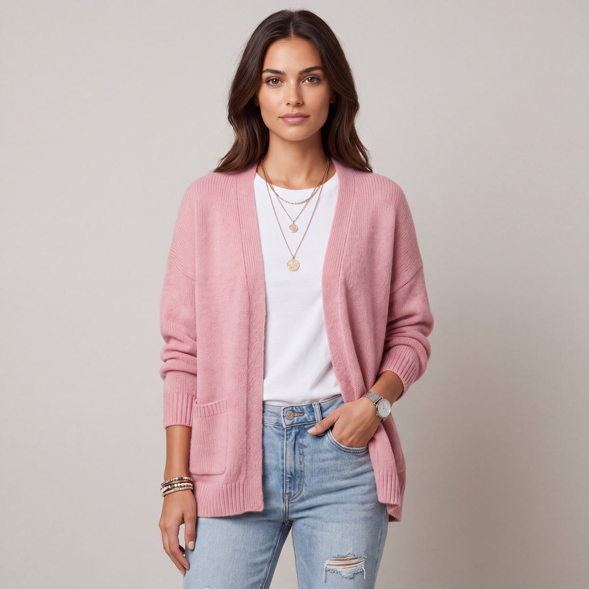 Oversized Open-Front Women's Cardigan with Pockets