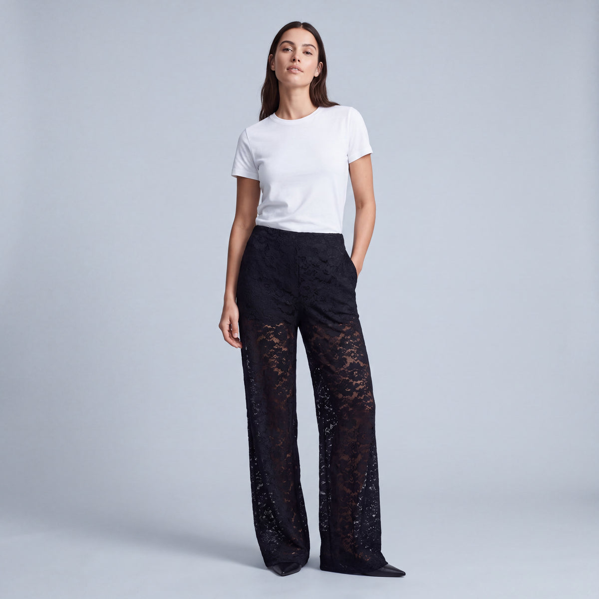 Women's Floral Lace Flare Pants with Elastic Waistband