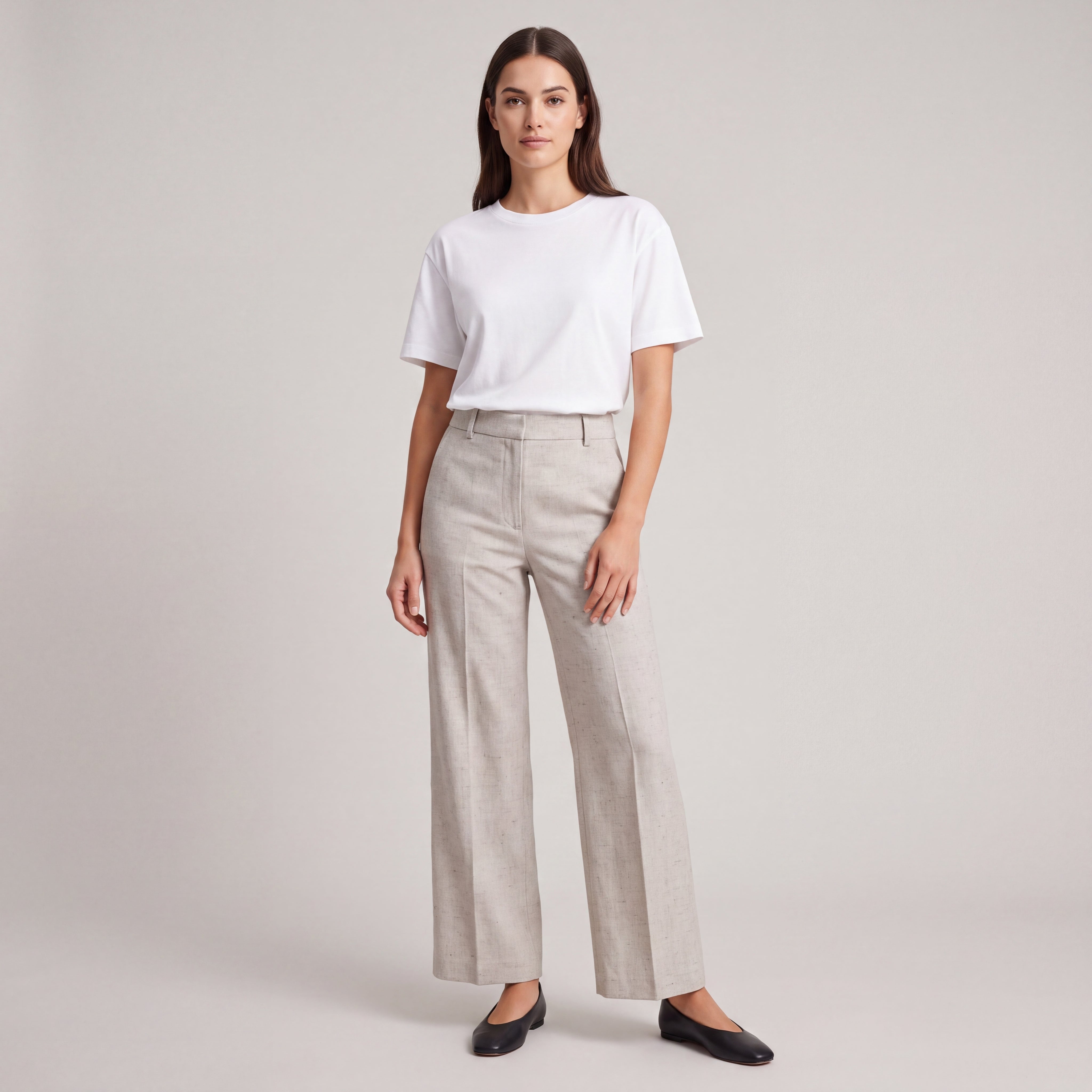 Women's High-Waisted, Wide-Leg Pants in Beige