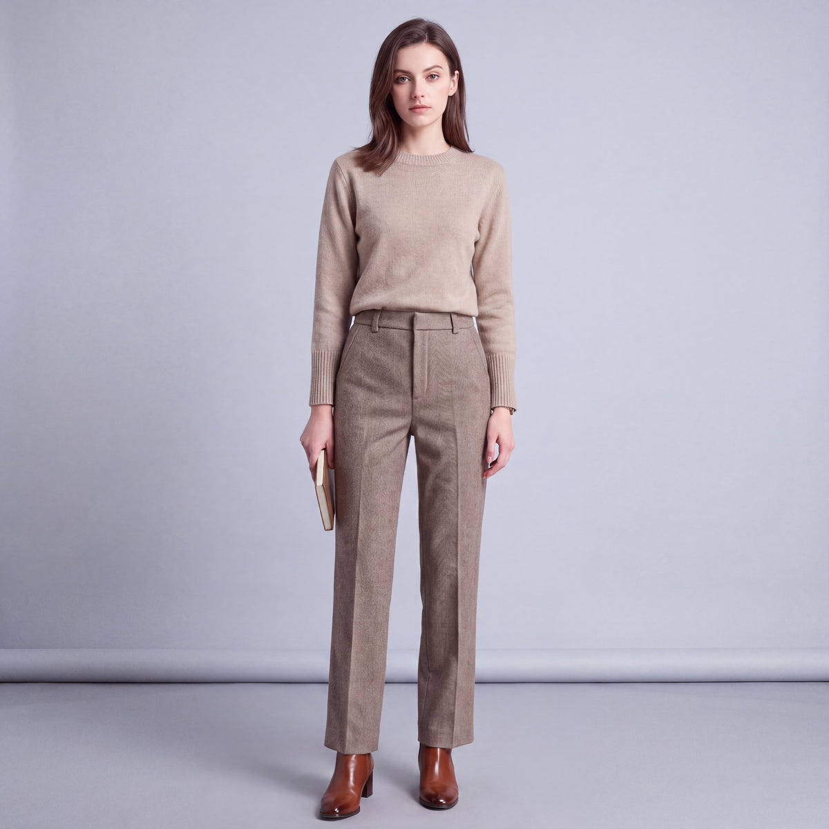 Women's High Waisted Wool Blend Straight Leg Pants | Tailored Pants