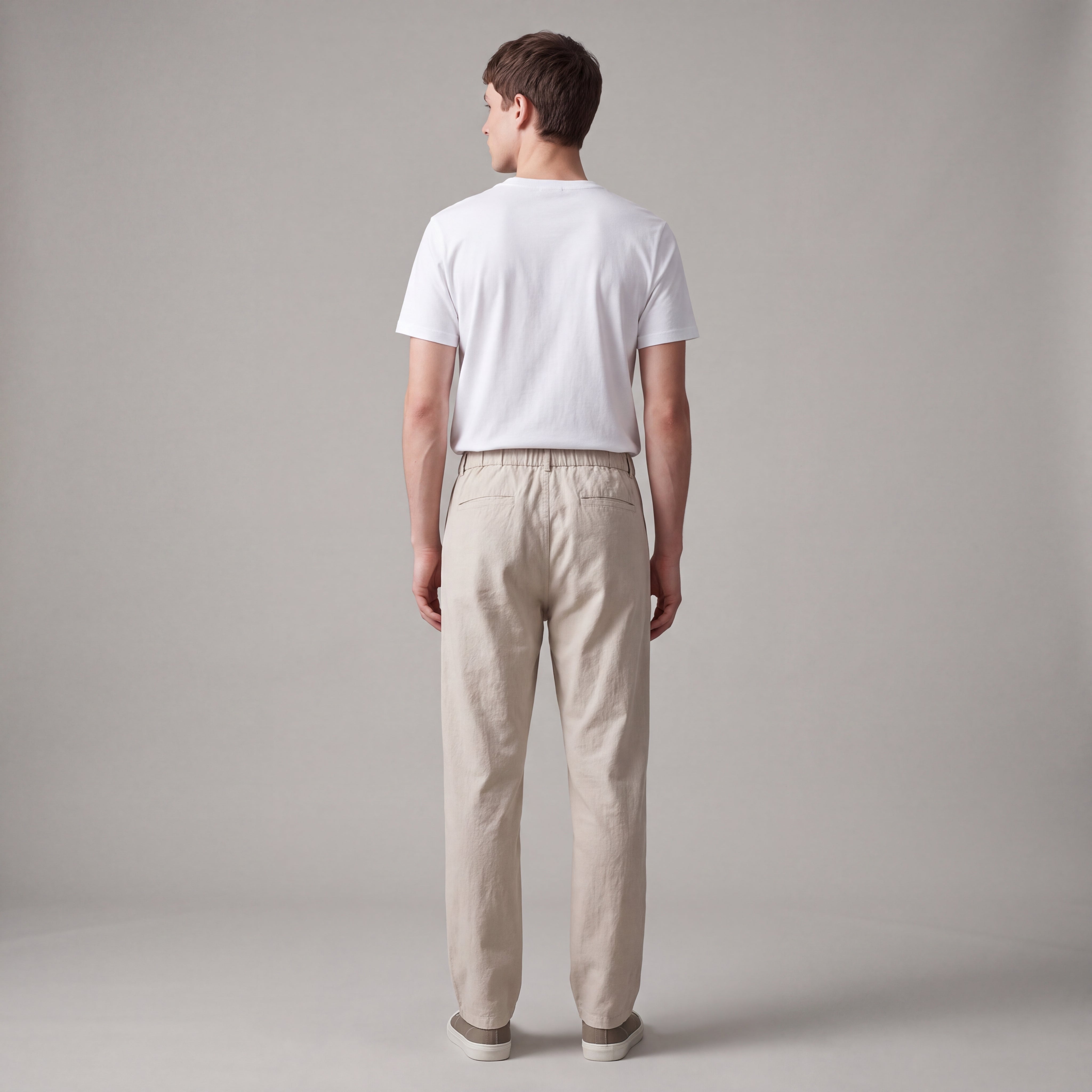 Linen Pants with Elastic Waist and Regular Leg