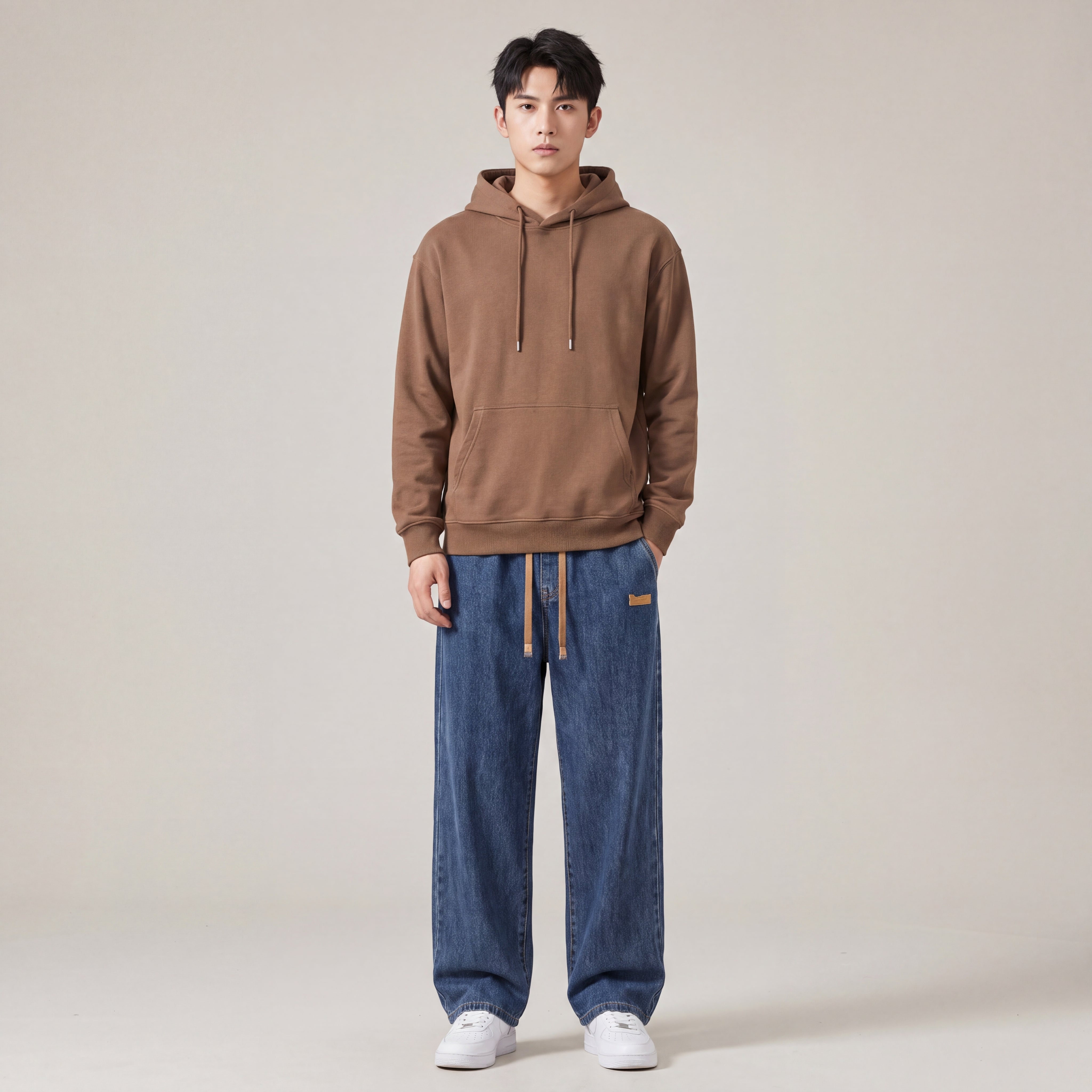 Men's Baggy Wide-Leg Jeans with Drawstring