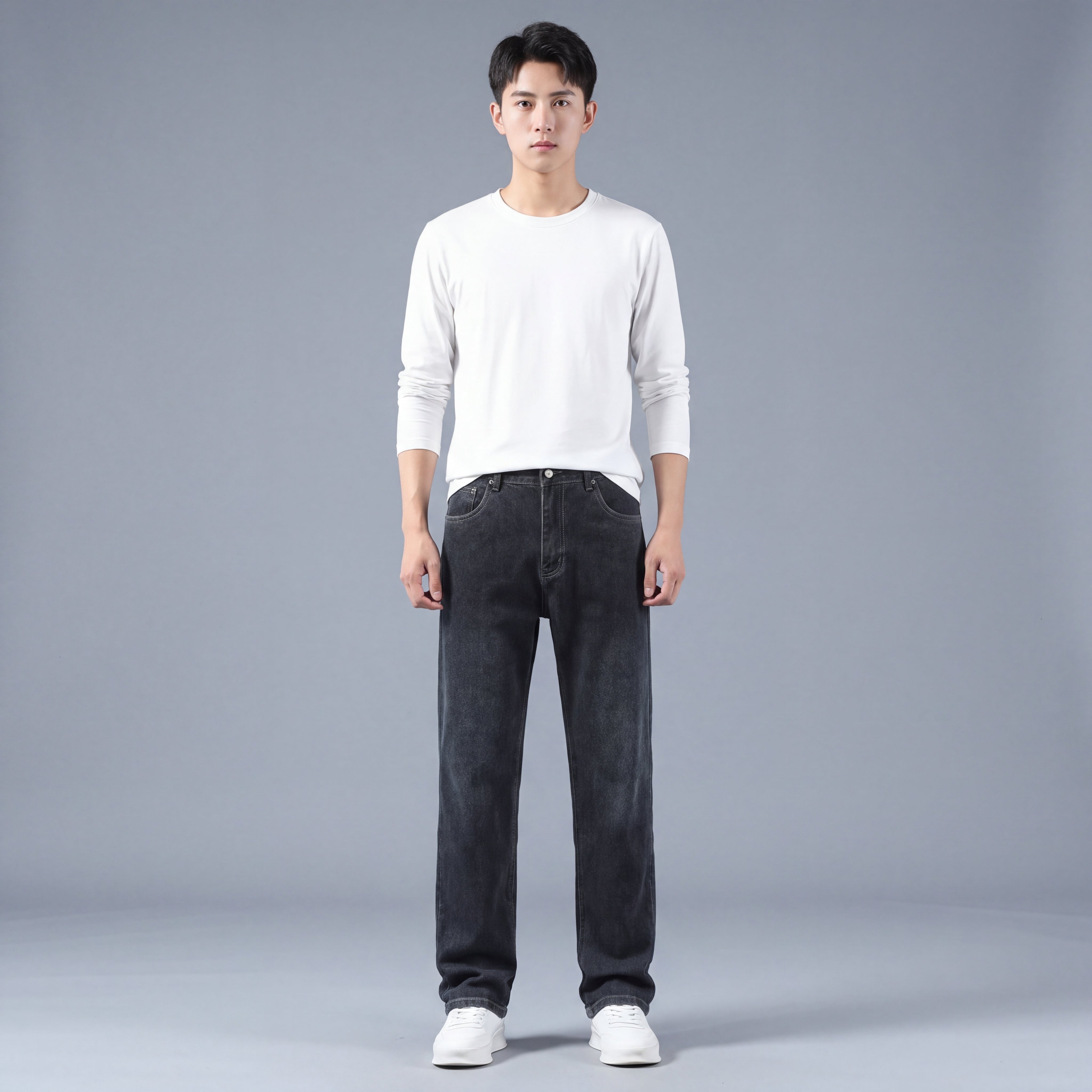 Men's Straight-Fit Baggy Jeans in Stretch Dark Denim