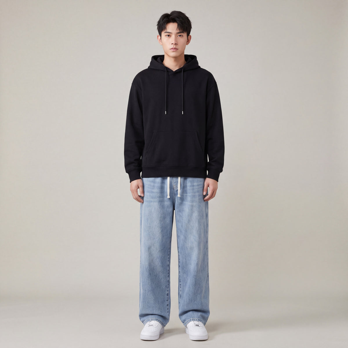 Men's Relaxed-Fit Jeans with Drawstring and Pockets