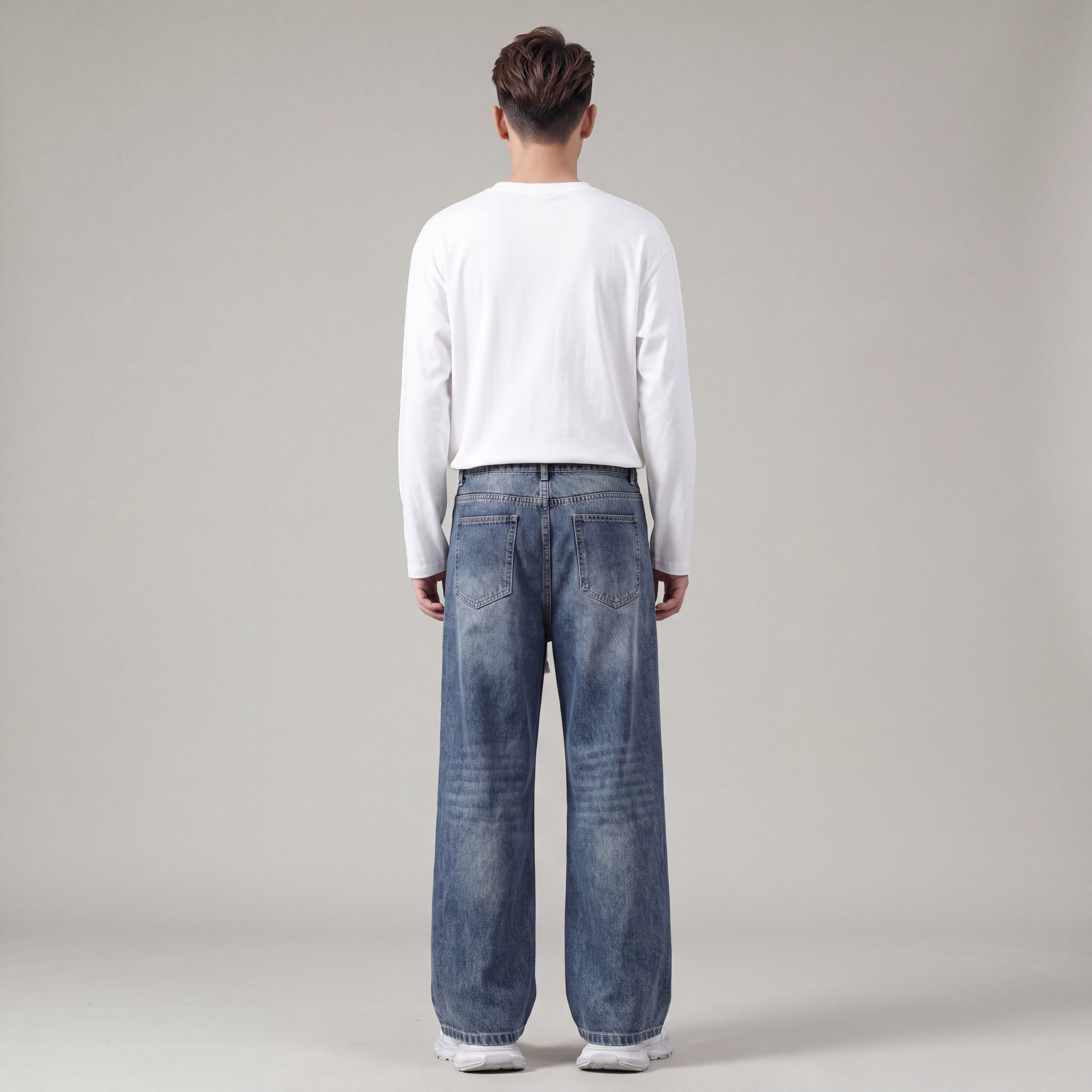 Men's Wide-Leg Denim Baggy Jeans with Drawstring