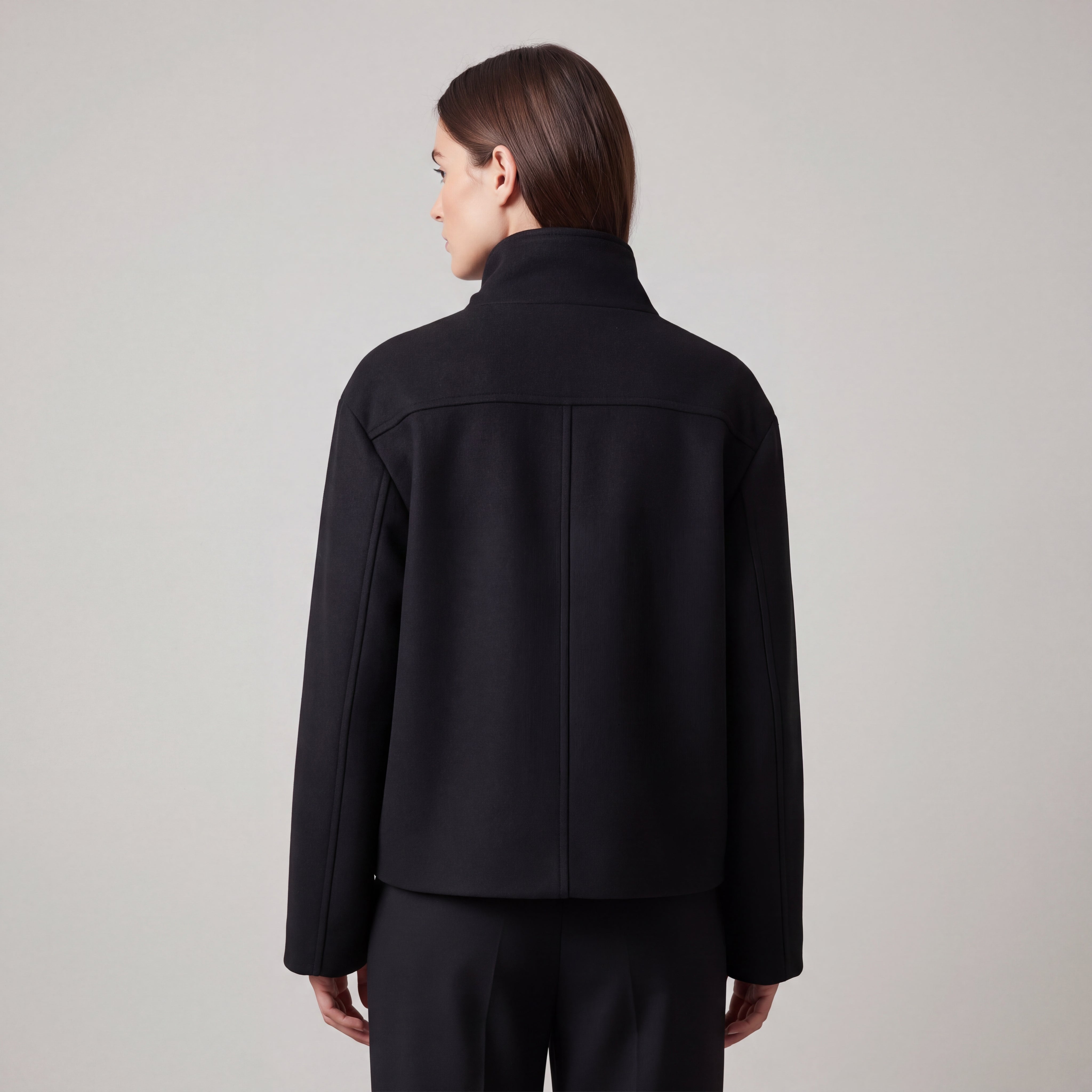 Wool Blend Jacket with Mandarin Collar, Regular Fit
