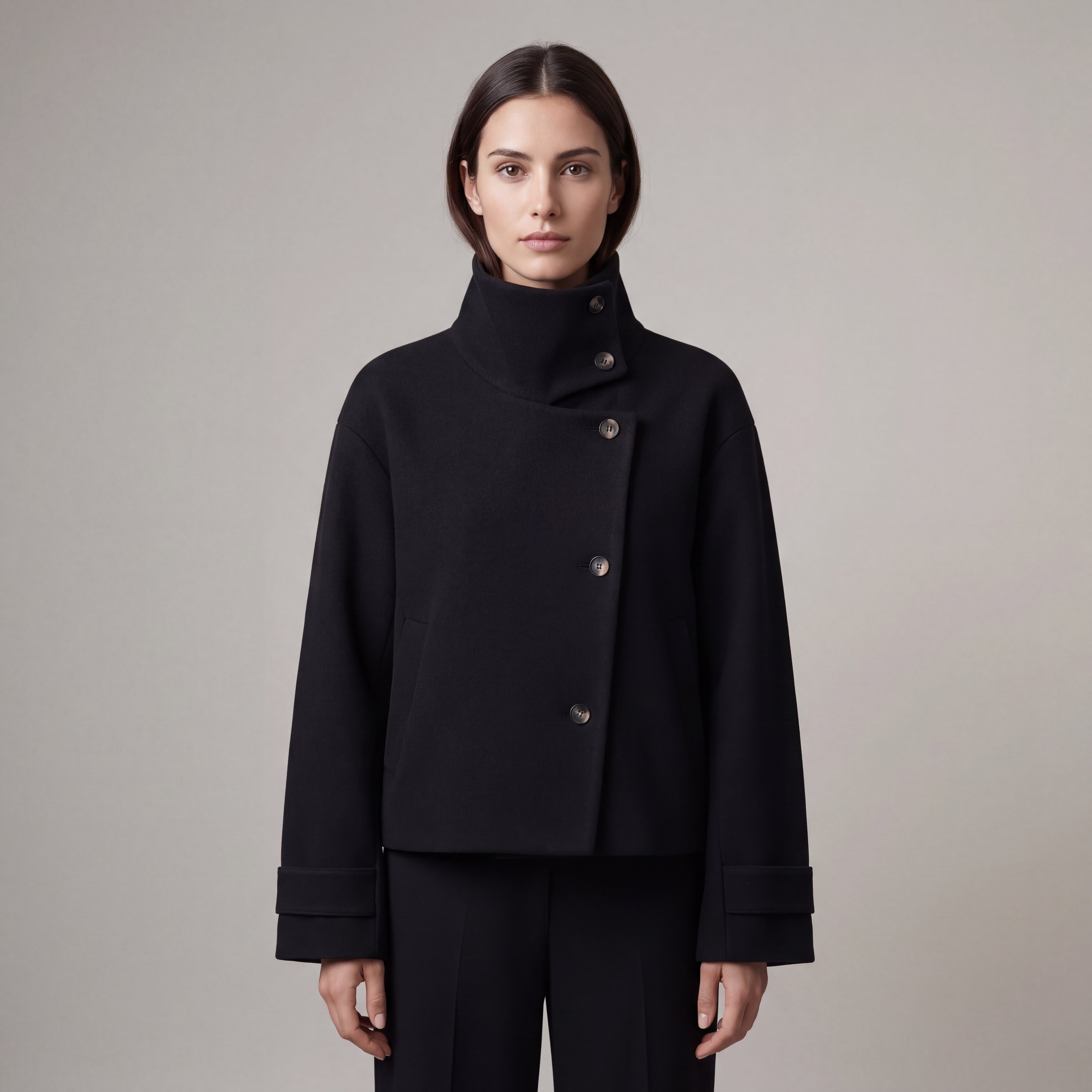 Wool Blend Jacket with Mandarin Collar, Regular Fit