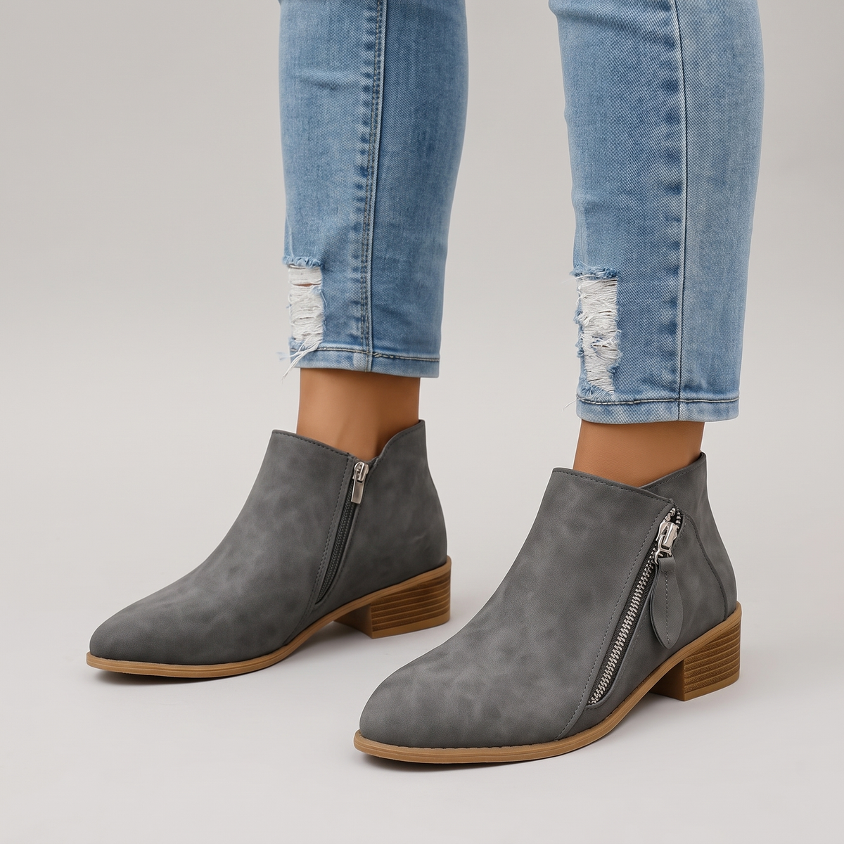 Women's Leather Orthopedic Ankle Boots with a Zipper