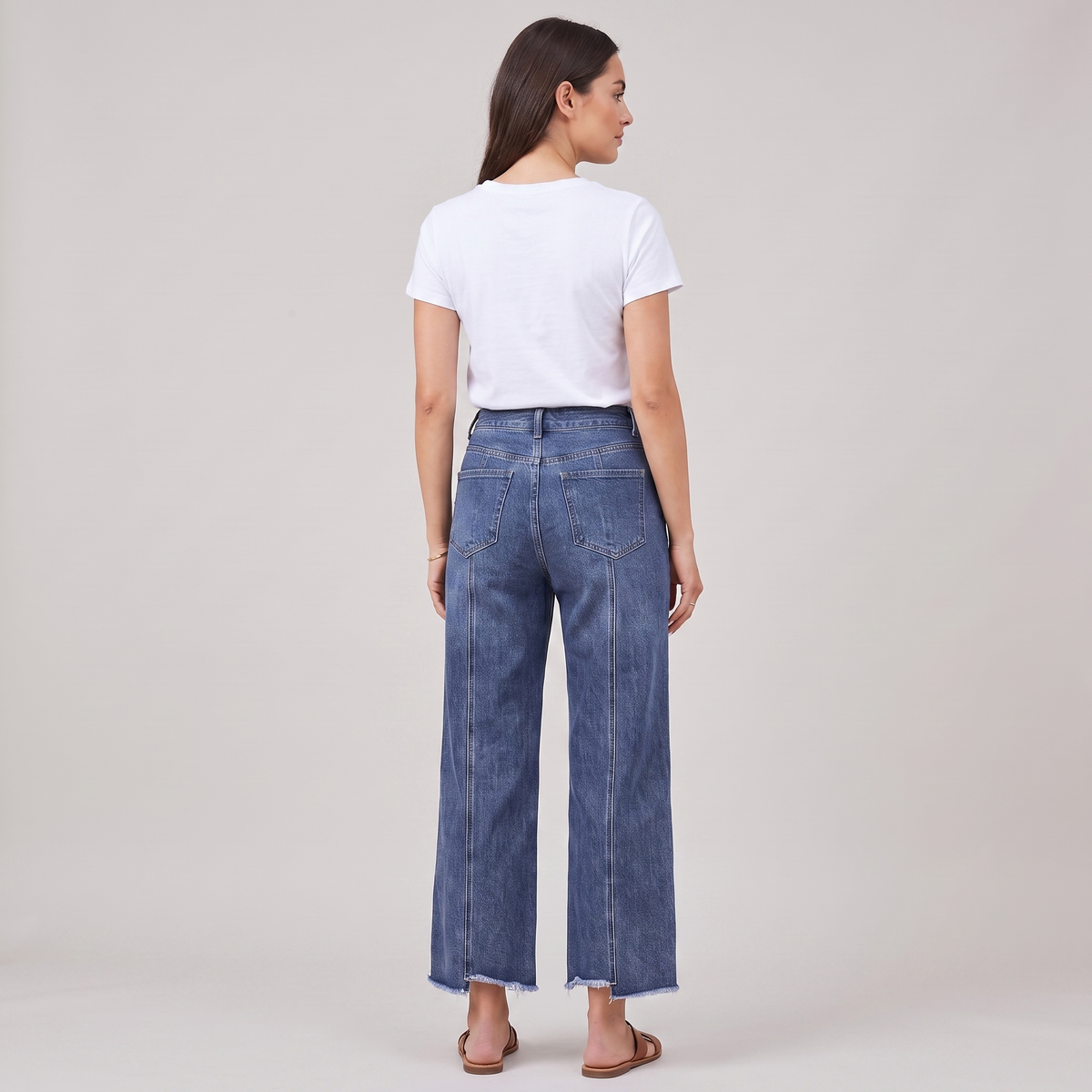 Baggy Jeans a Vita Alta Gamba Dritta Cropped