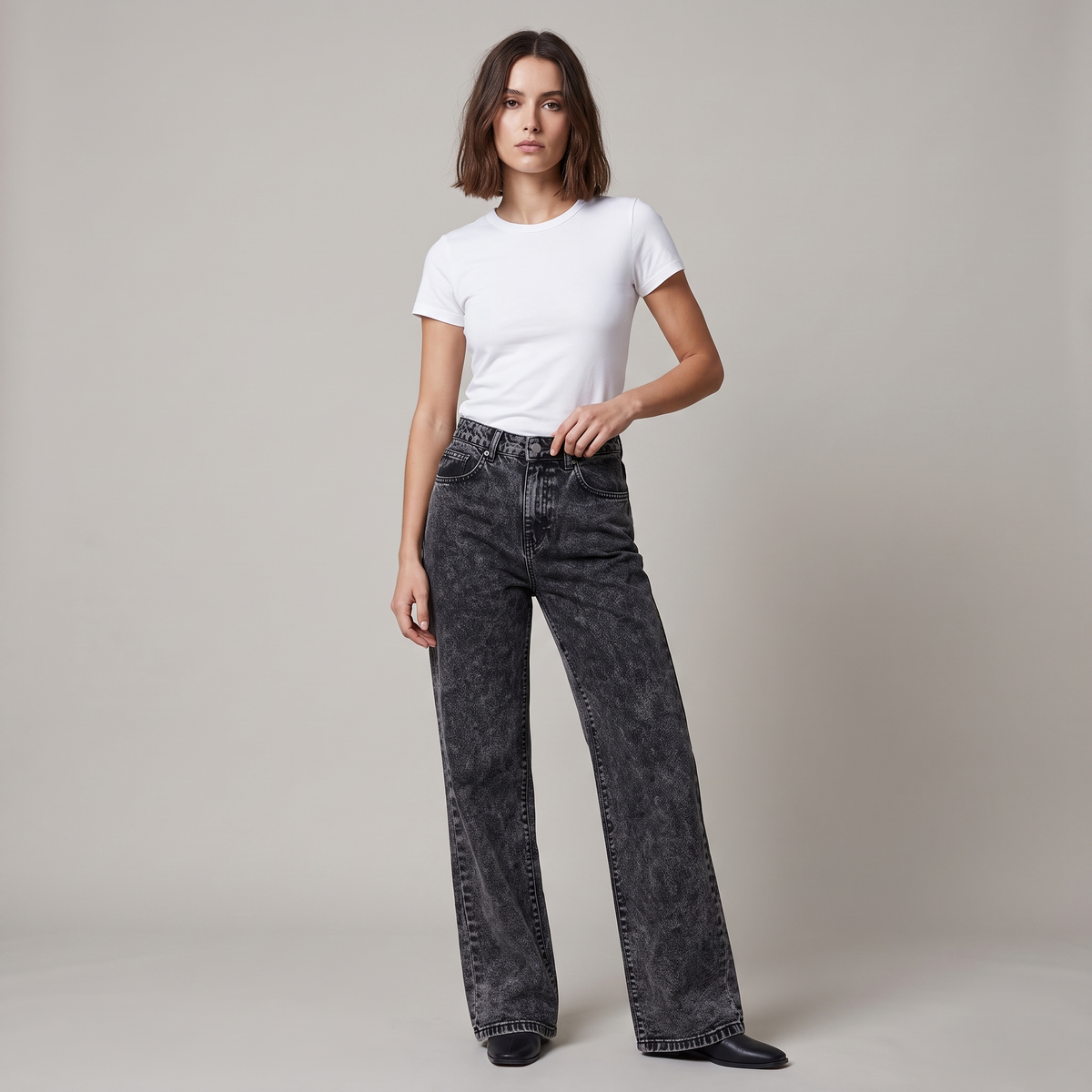 Washed High Waist Baggy Jeans