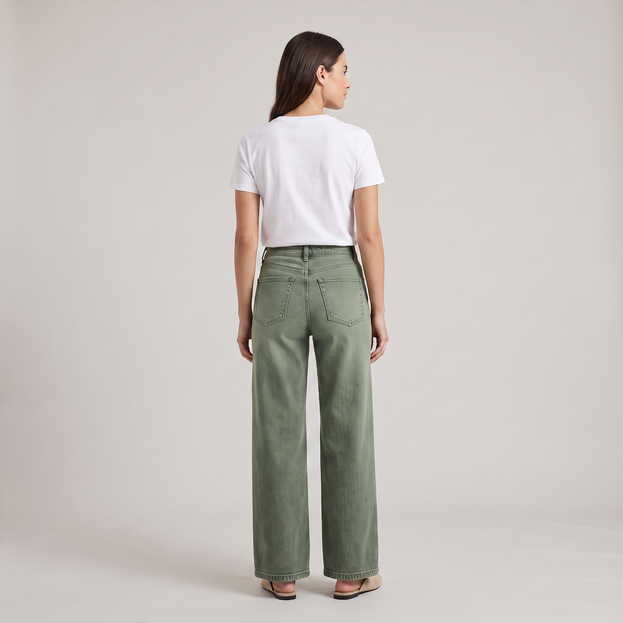 Military Green High Waist Flare Jeans