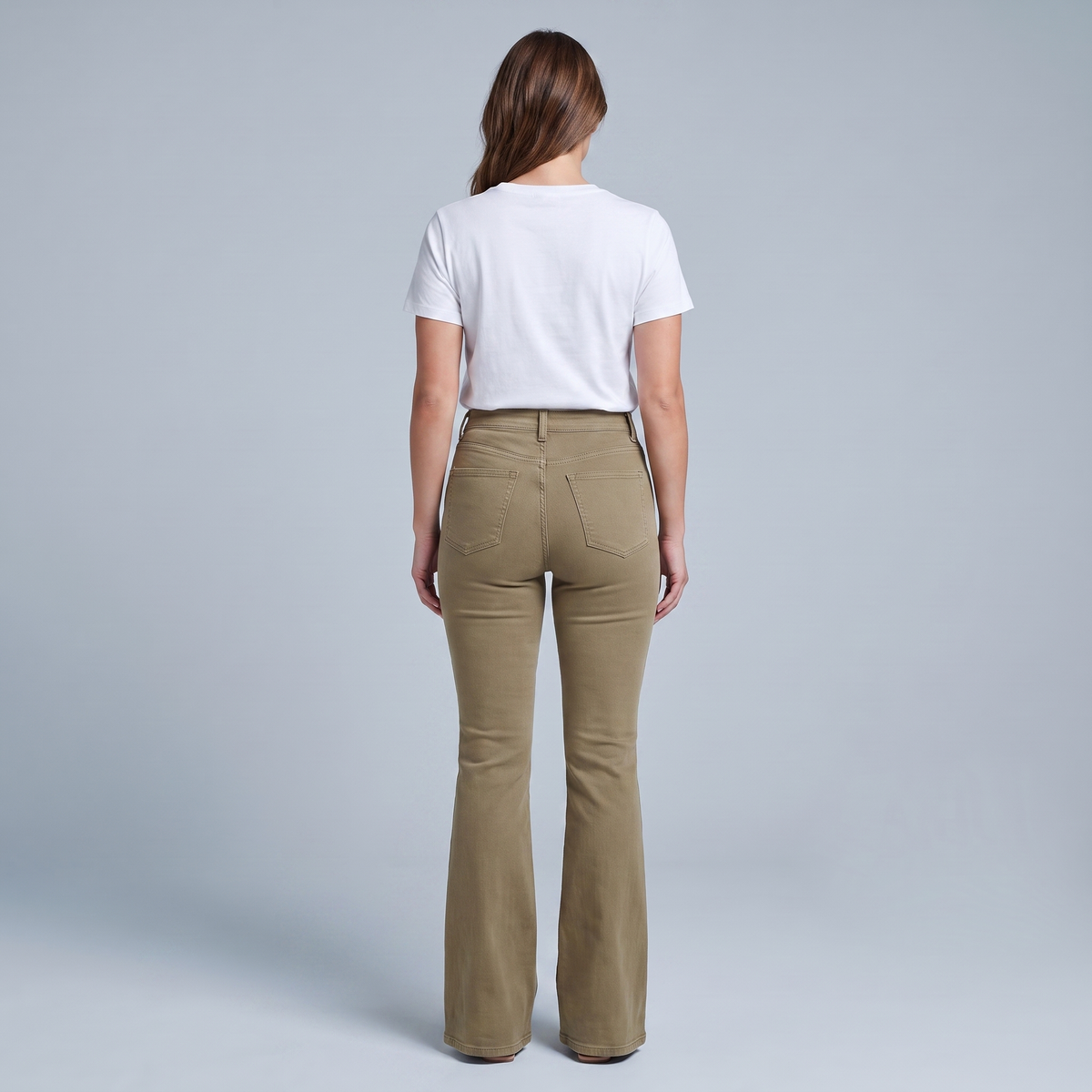 High Waist Flare Jeans in Khaki Denim