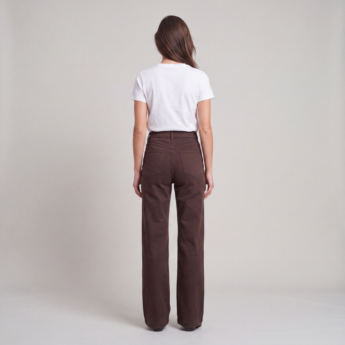 High-Waisted Flared Pants in Brown Leather-Look Fabric