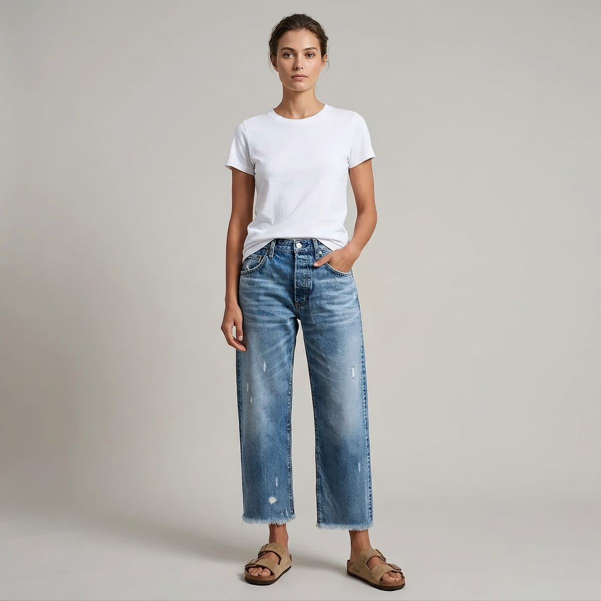 Women's High-Waisted Distressed Blue Denim Mom Jeans