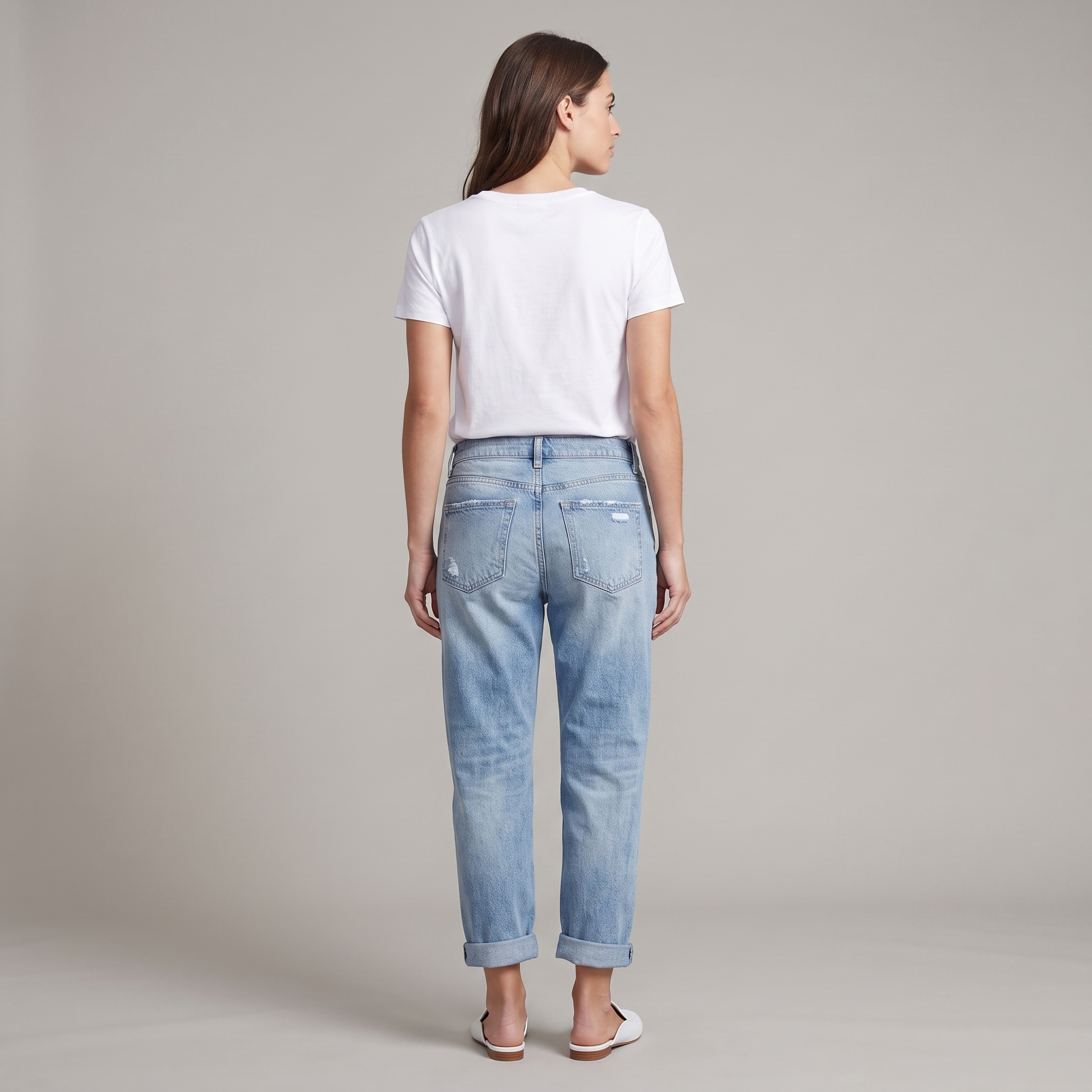 Women's High-Waisted Light Blue Distressed Mom Jeans with Buttons