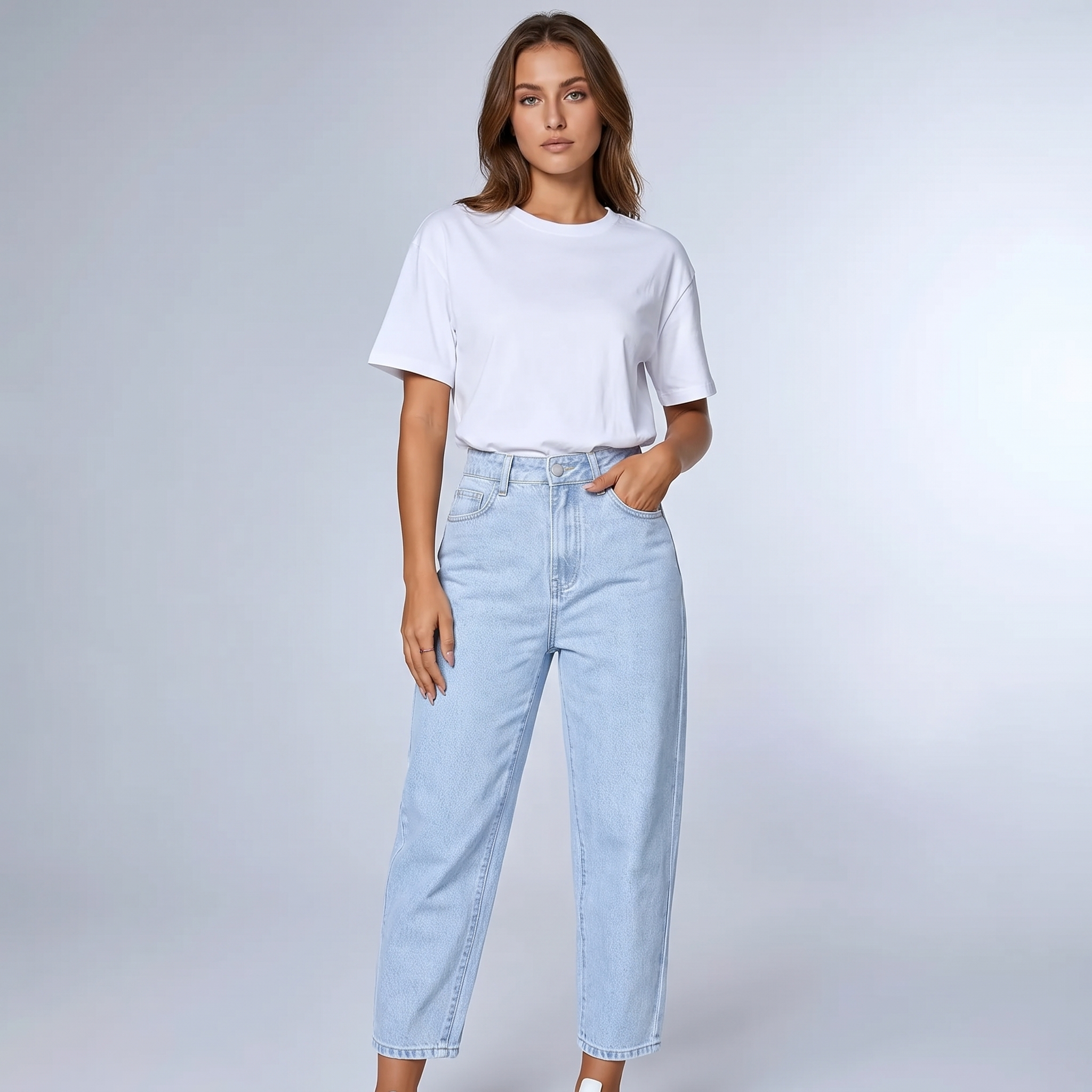 High Waist Baggy Jeans in Light Denim