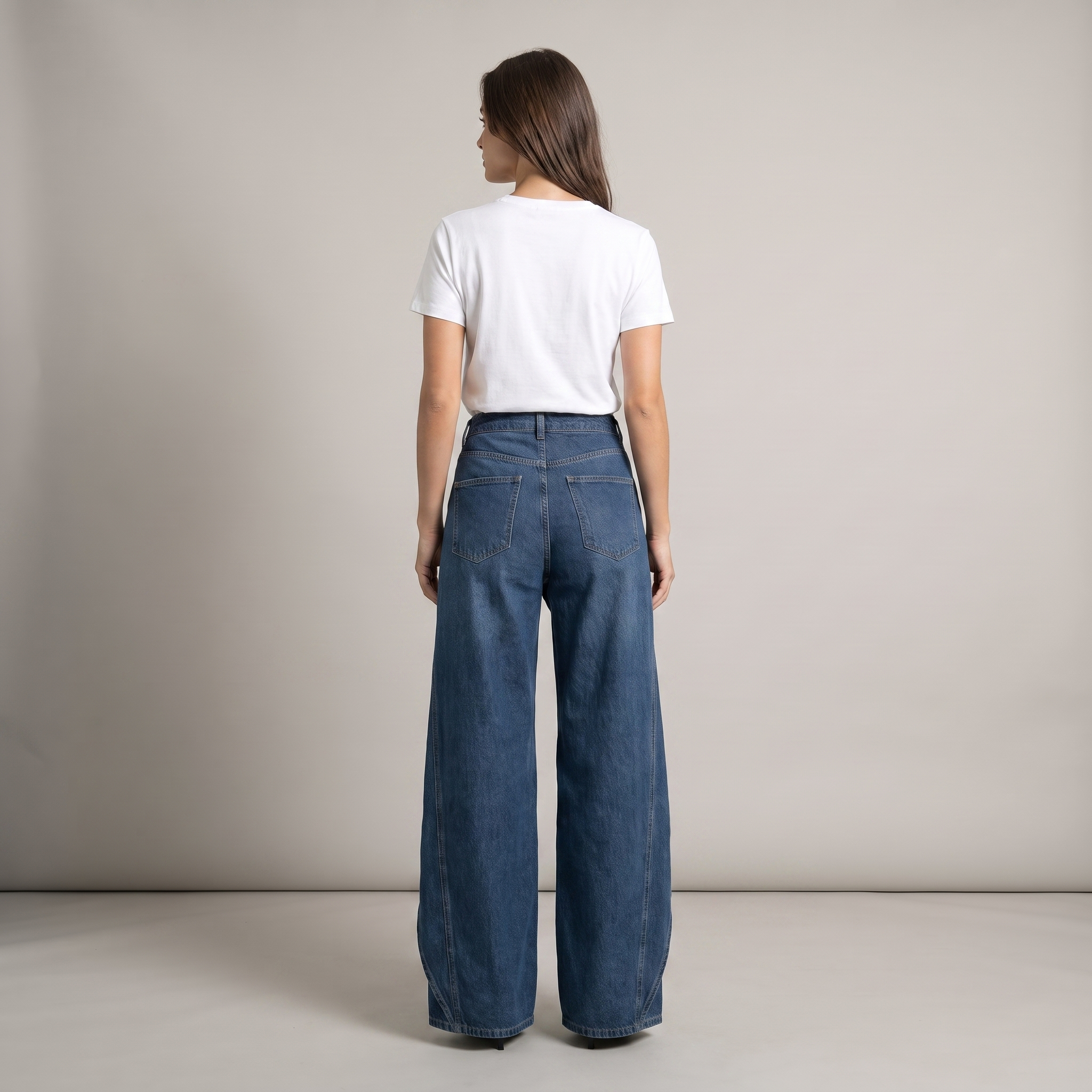 Women's High Waist Baggy Jeans with Draped Panel