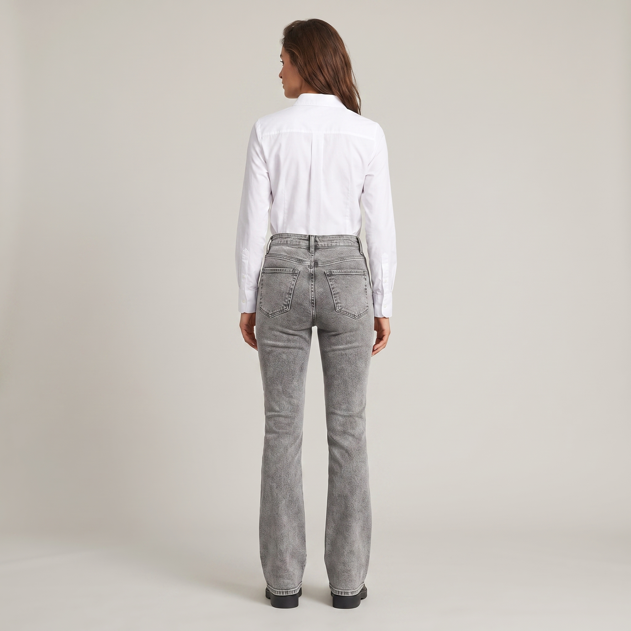 Women's High-Waisted Grey Acid Wash Bootcut Jeans
