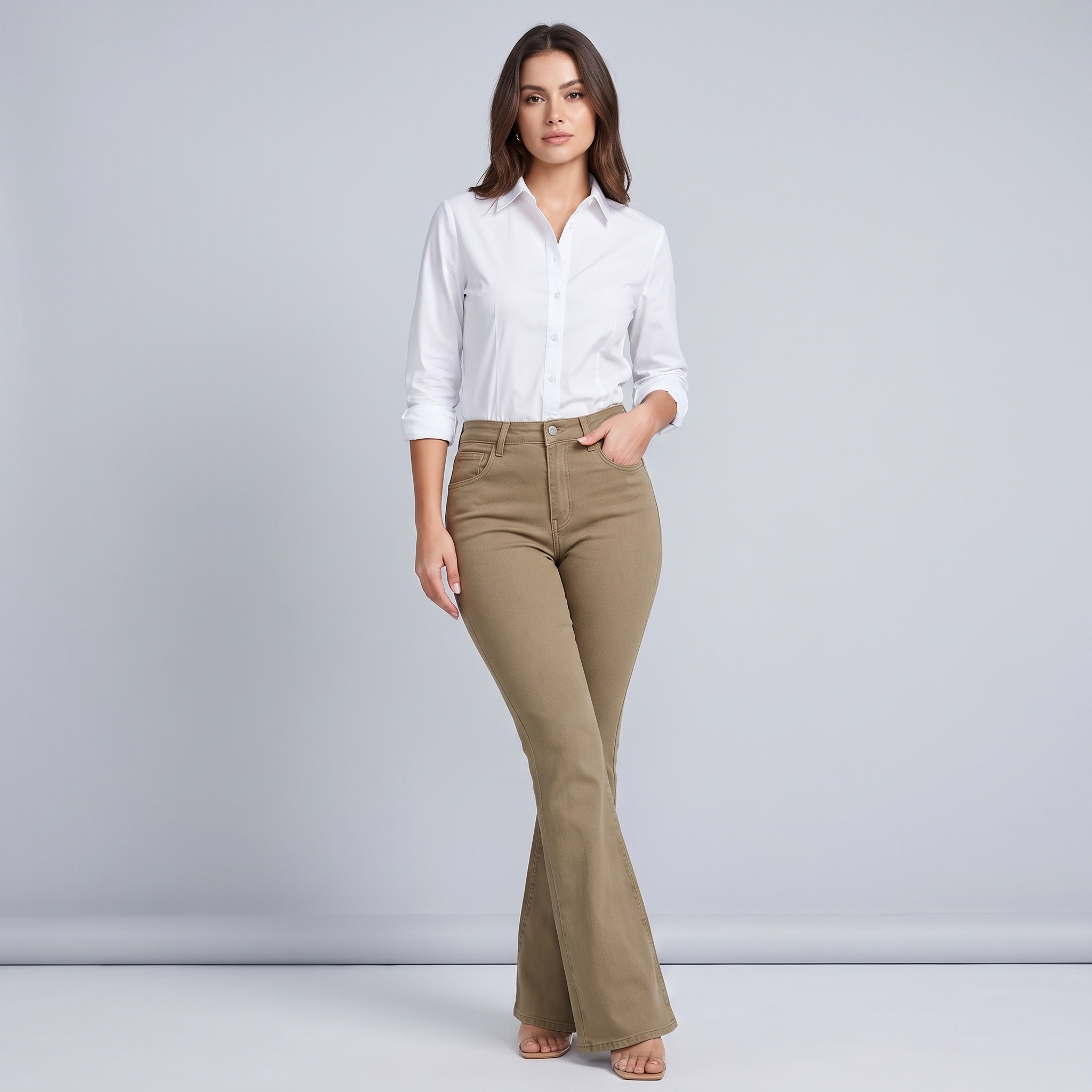 Women's High-Waisted Khaki Stretch Bootcut Jeans