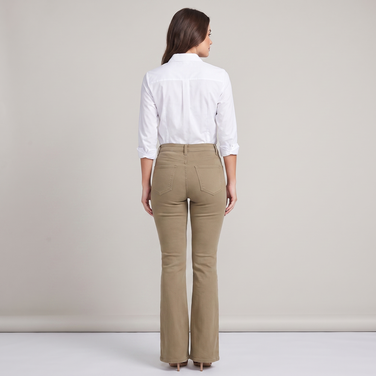 Women's High-Waisted Khaki Stretch Bootcut Jeans