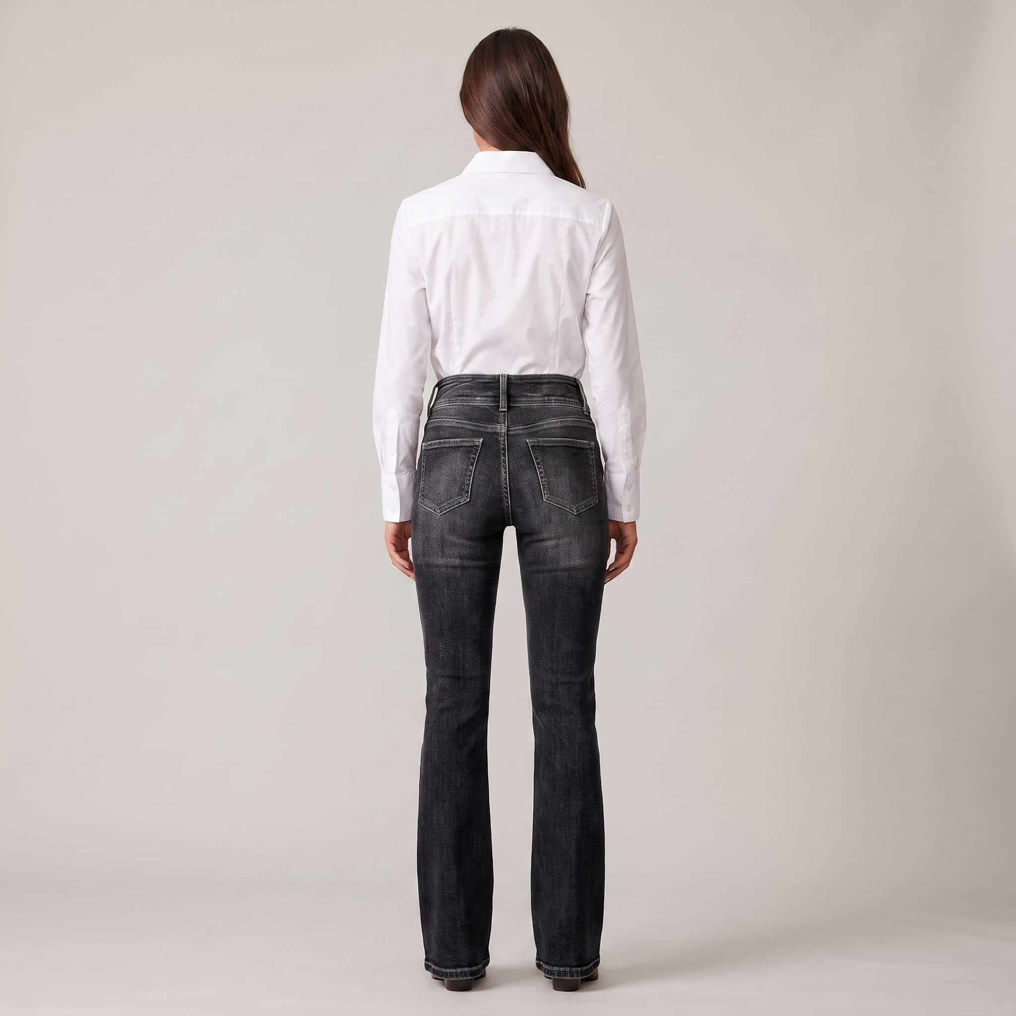 Women's High-Waisted Washed Black Relaxed Bootcut Jeans