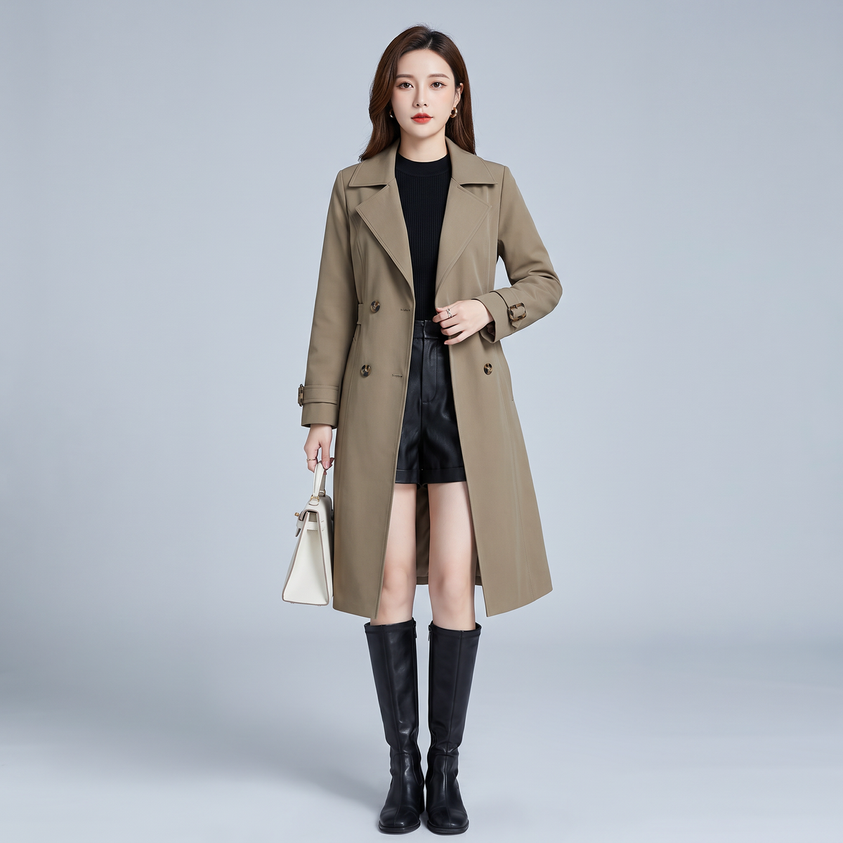 Women's Wool Blend Trench Coat with Elegant Fit