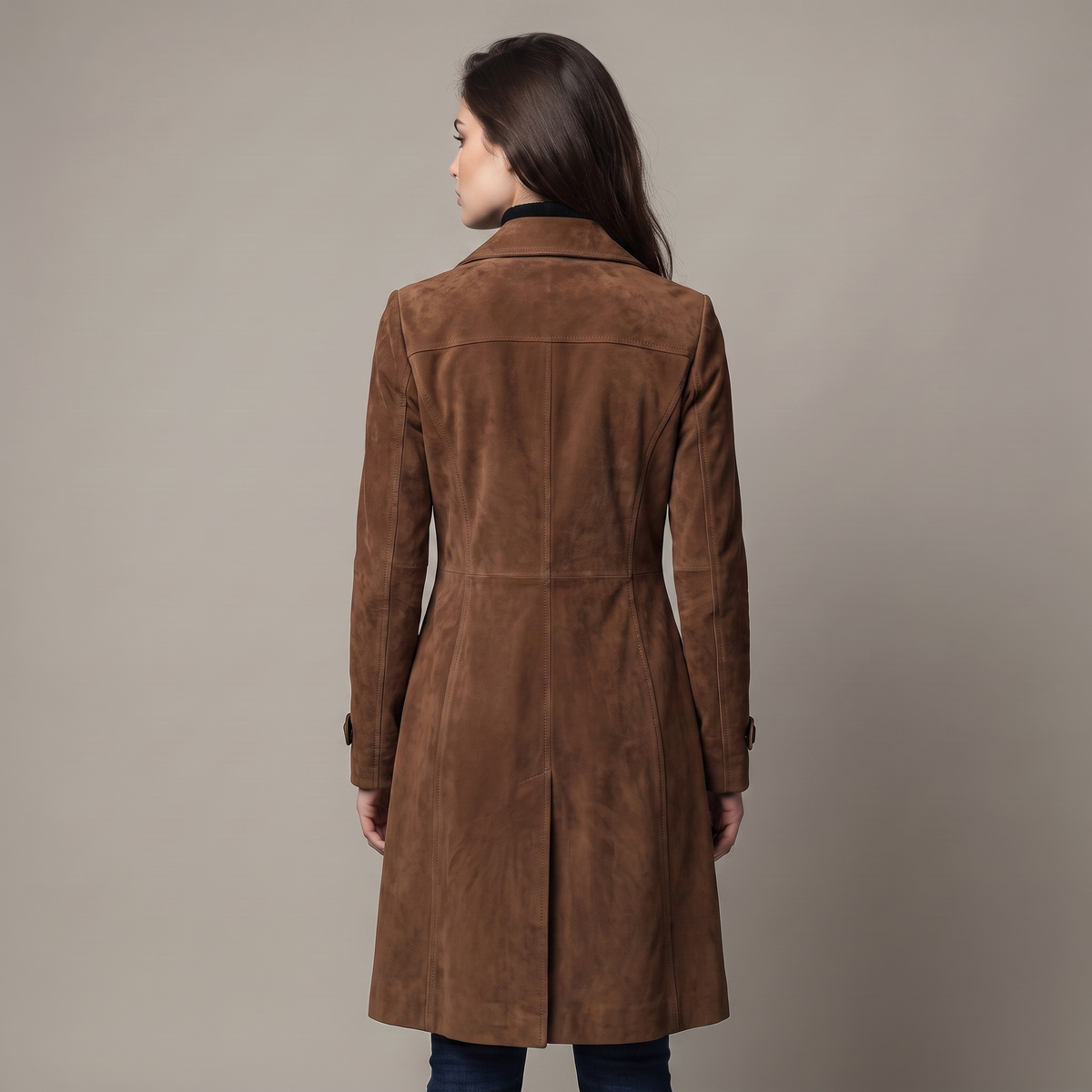 Women's Classic Suede Trench Coat with Relaxed Fit
