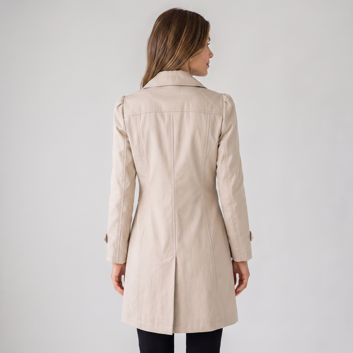Women's Short Cotton Blend Tailored Trench Coat with Buttons